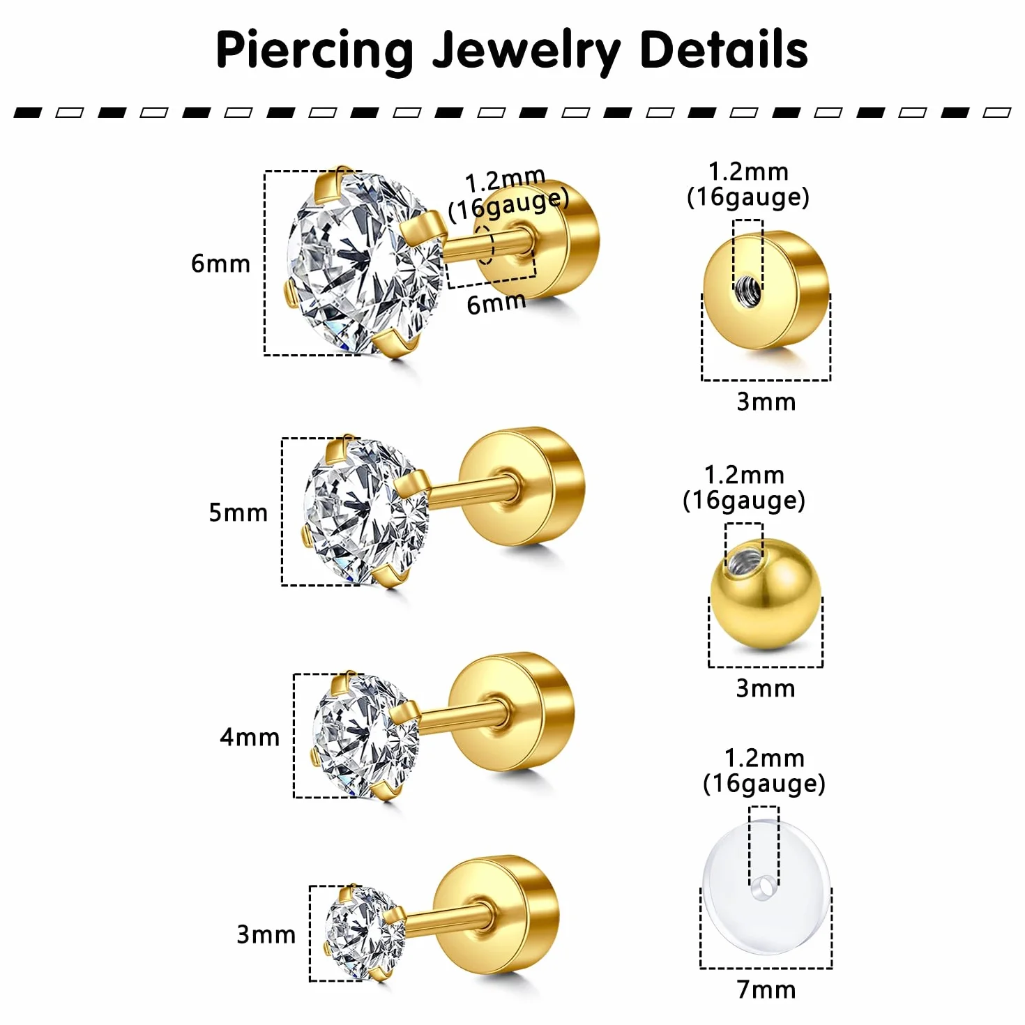 Longita 12 g, 16 g, 20 g, biżuteria labret, piercing do chrząstki, 6 mm, piercing do chrząstki, helix, stal chirurgiczna, conch, piercing do wargi, labret, piercing do ucha, biżuteria Meduza