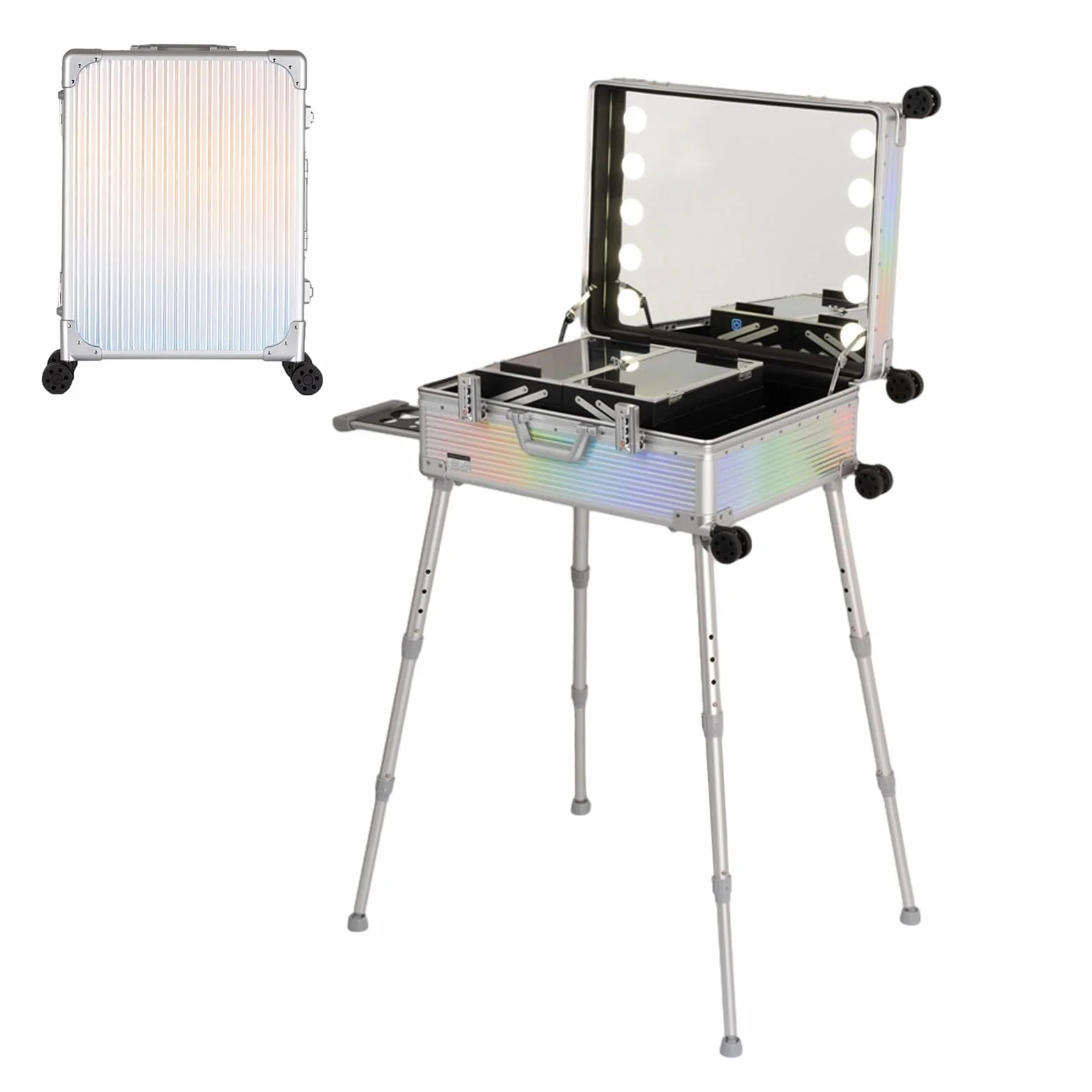 Kosmetyczki, podróżne kosmetyczki, aluminiowy wózek do makijażu ze światłami LED, profesjonalny organizer kosmetyków studyjnych, 3 odcienie światła, UK