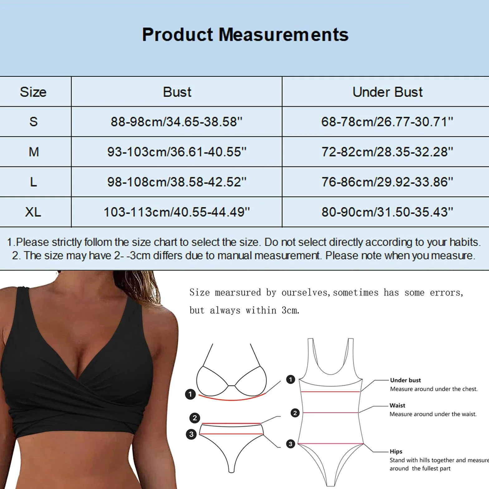 Damski top bikini strój kąpielowy szybkoschnący biustonosz sznurowany z tyłu