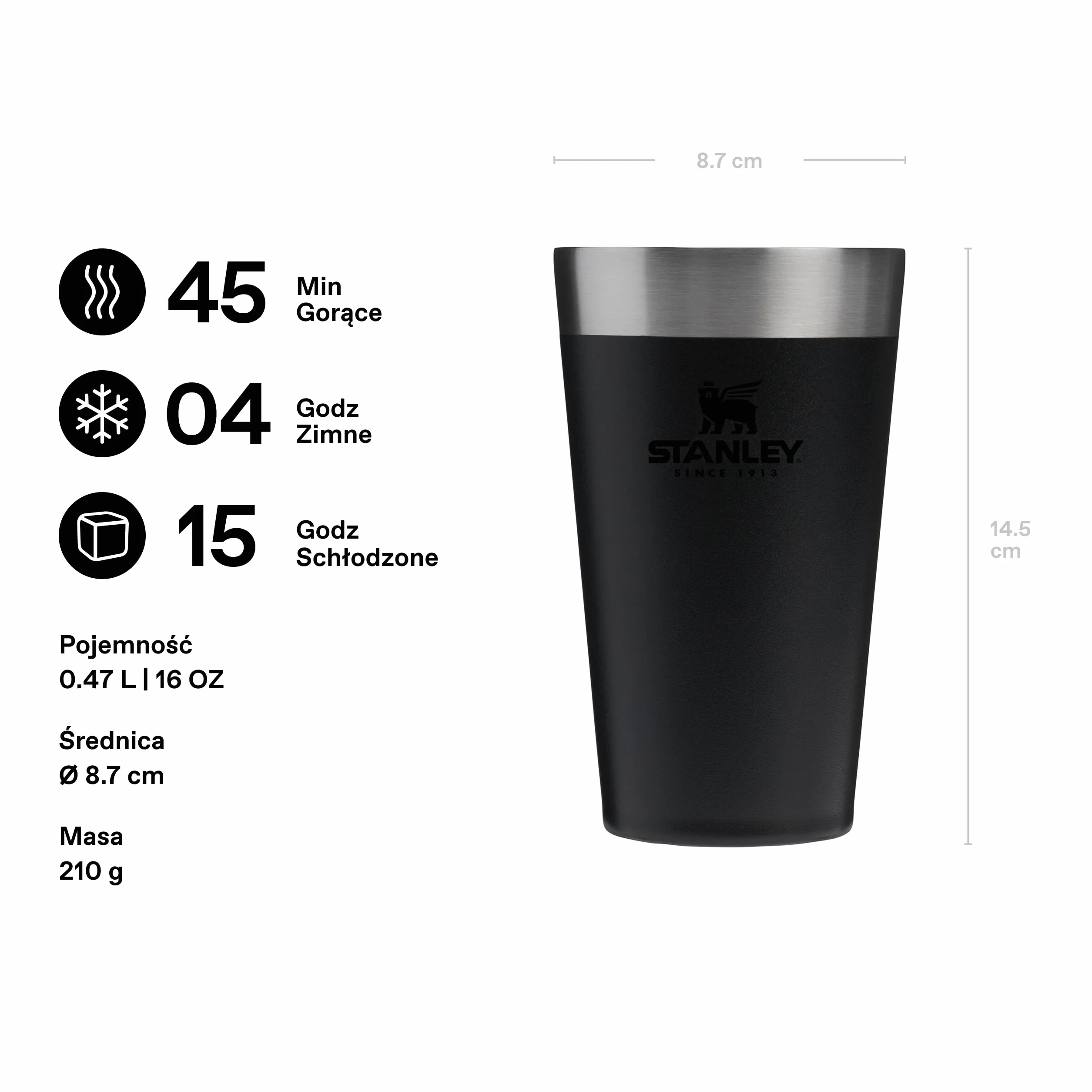 Stanley 1913 Adventure Stacking Beer Pint 0.47L - Utrzymuje zimne piwo przez 4 godziny - Kufel do piwa ze Stali Nierdzewnej - Podwójne ścianki z izolacją próżniową