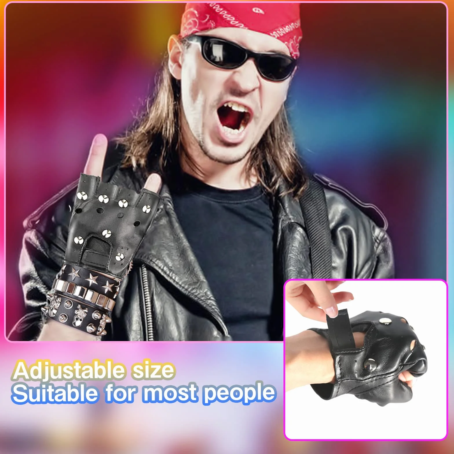 11 szt. Rock Star Fancy Dress Punk Akcesoria Rockstar Akcesoria Rockstar Fancy Dress 80s Rock Star Kostium Disco