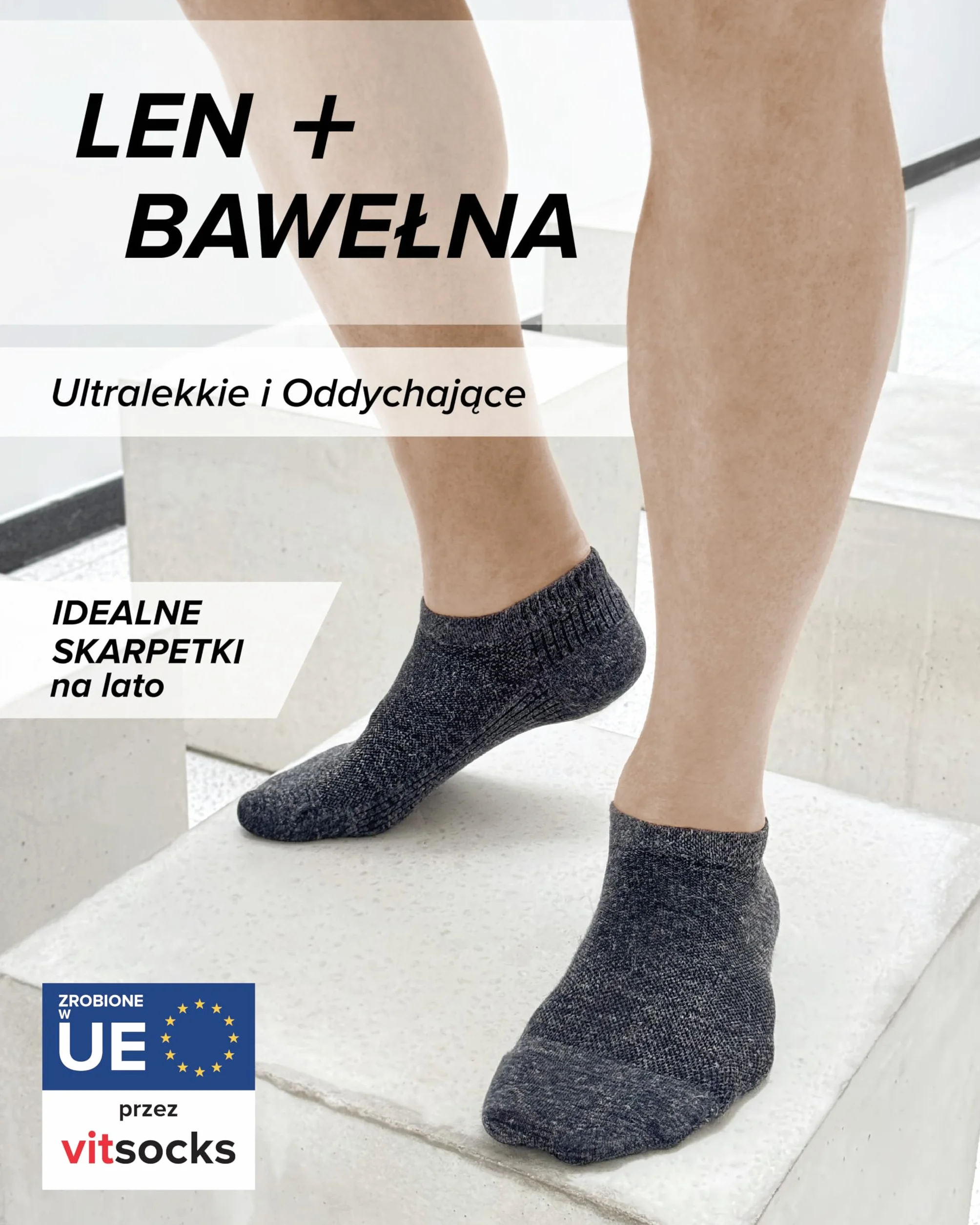 VITSOCKS Skarpety Lniane Bawełniane Krótkie do Kostek Męskie (4 PARY) Cienkie Świeże