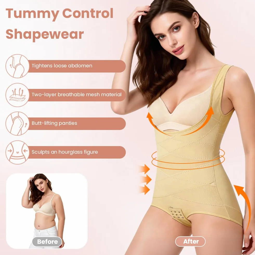 DiULi Bielizna modelująca body damskie z otwartym biustem kontrola brzucha modelująca sylwetkę skrzyżowana talia w kształcie litery U bezszwowe body modelujące z regulowanymi ramiączkami czarne