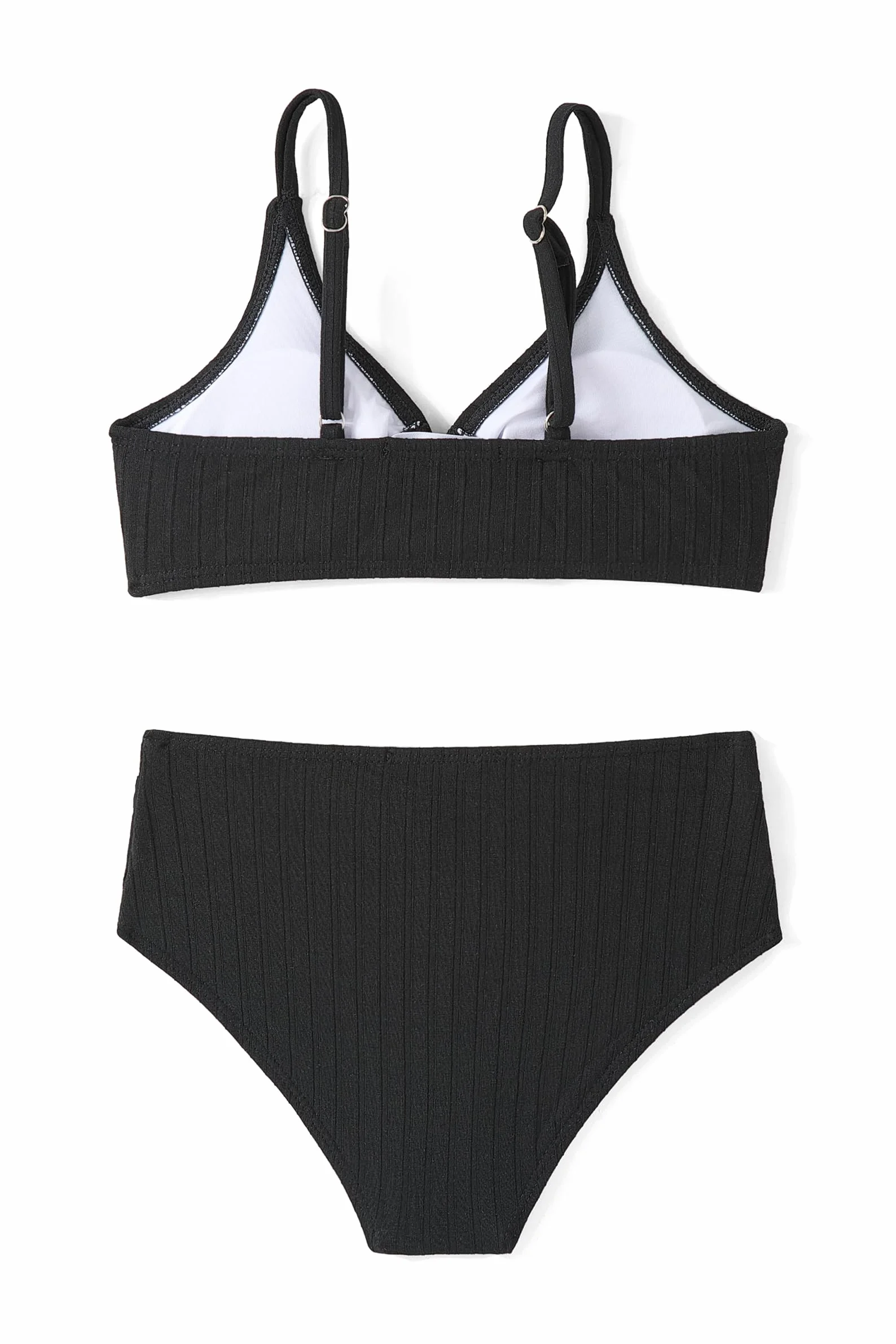 Arshiner Dziewczęce Bikini Zestaw żebrowany dla dziewczynek Lato Dwuczęściowy strój kąpielowy Czysty kolor Moda Regulowany pasek na ramię Tankini Plaża Stroje kąpielowe dla dziewczynek 5-14 lat