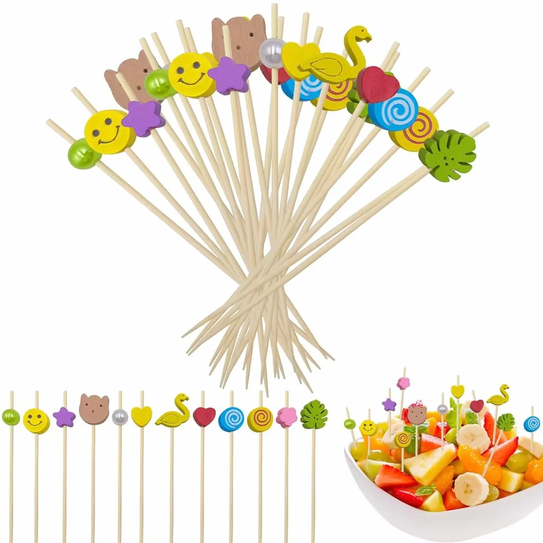 100 sztuk wykałaczek na imprezy, wykałaczki do aperitifu, dekoracje szpikulców koktajlowych, 12 cm długie drewniane wykałaczki do koktajli, owoców, przekąsek na przekąski, napoje, ciasta