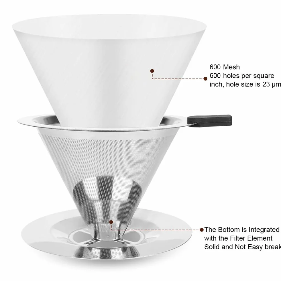 Vicloon Filtr do kawy ze stali nierdzewnej wielokrotnego użytku Dripper z uchwytem na kubek, do 4 filiżanek