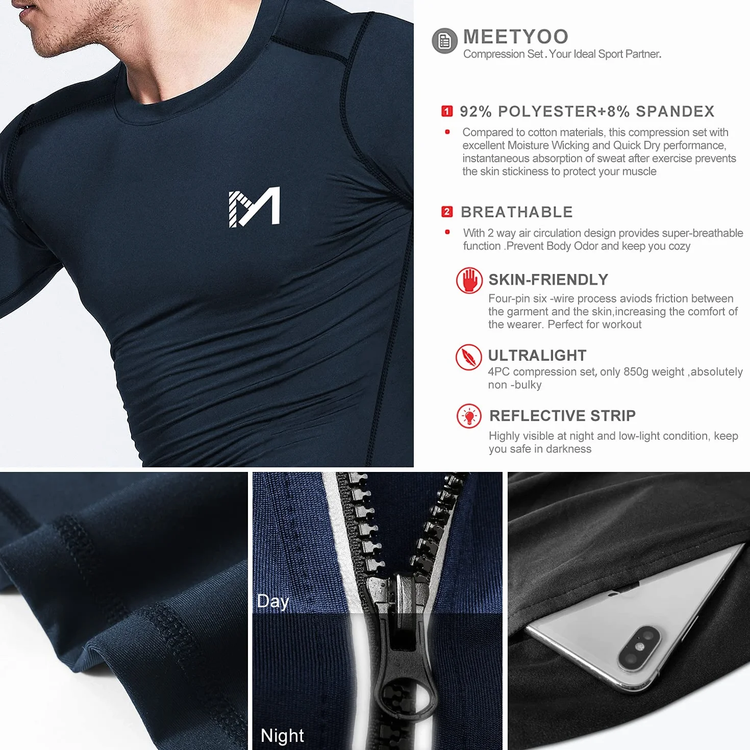 MEETYOO Kompressionsshirt Herren Set Kompressionsshirt Herren Zestaw męski