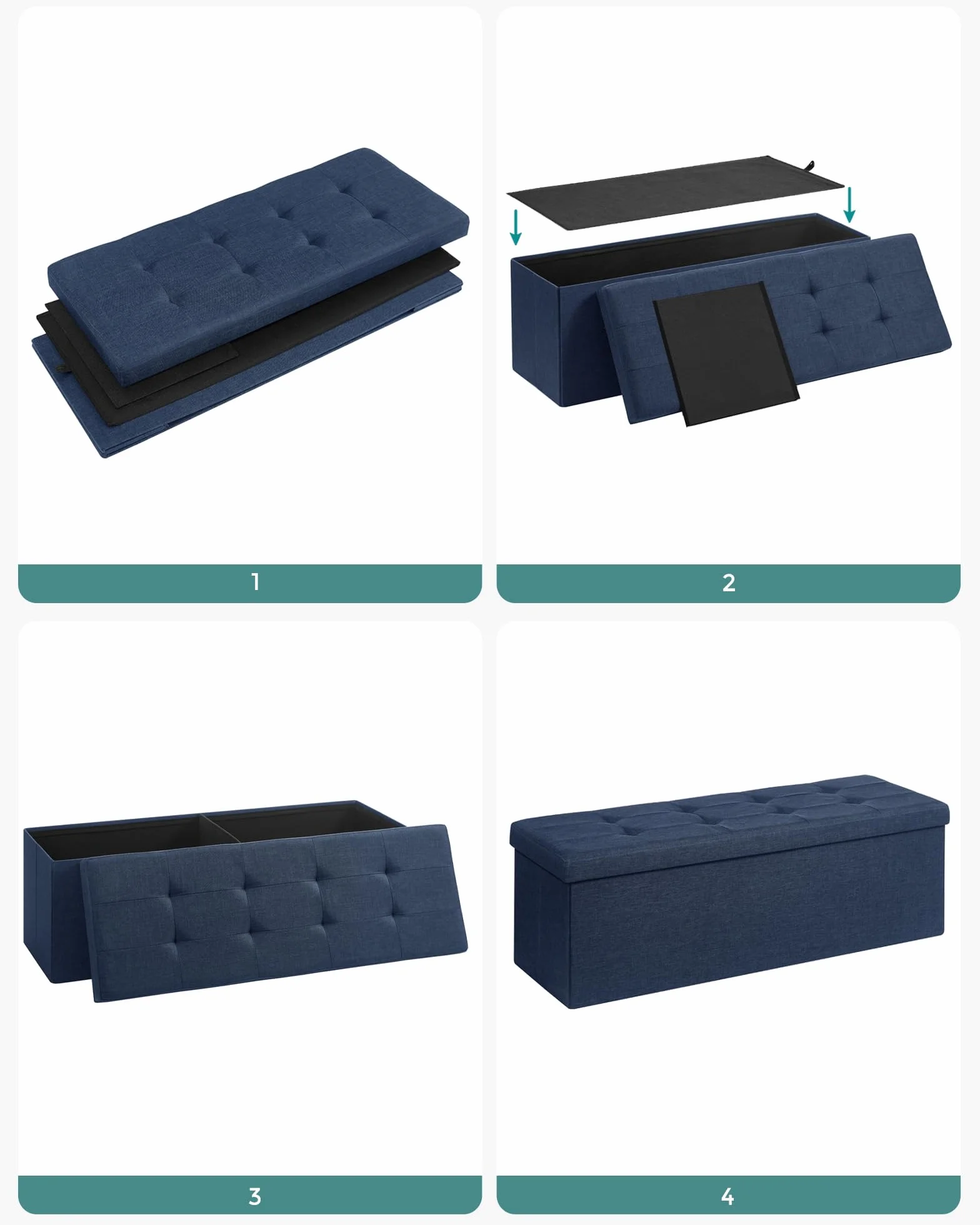 SONGMICS Skrzynia do przechowywania Ottoman 110 x 38 cm 300 kg niebieski nocny LSF77IN