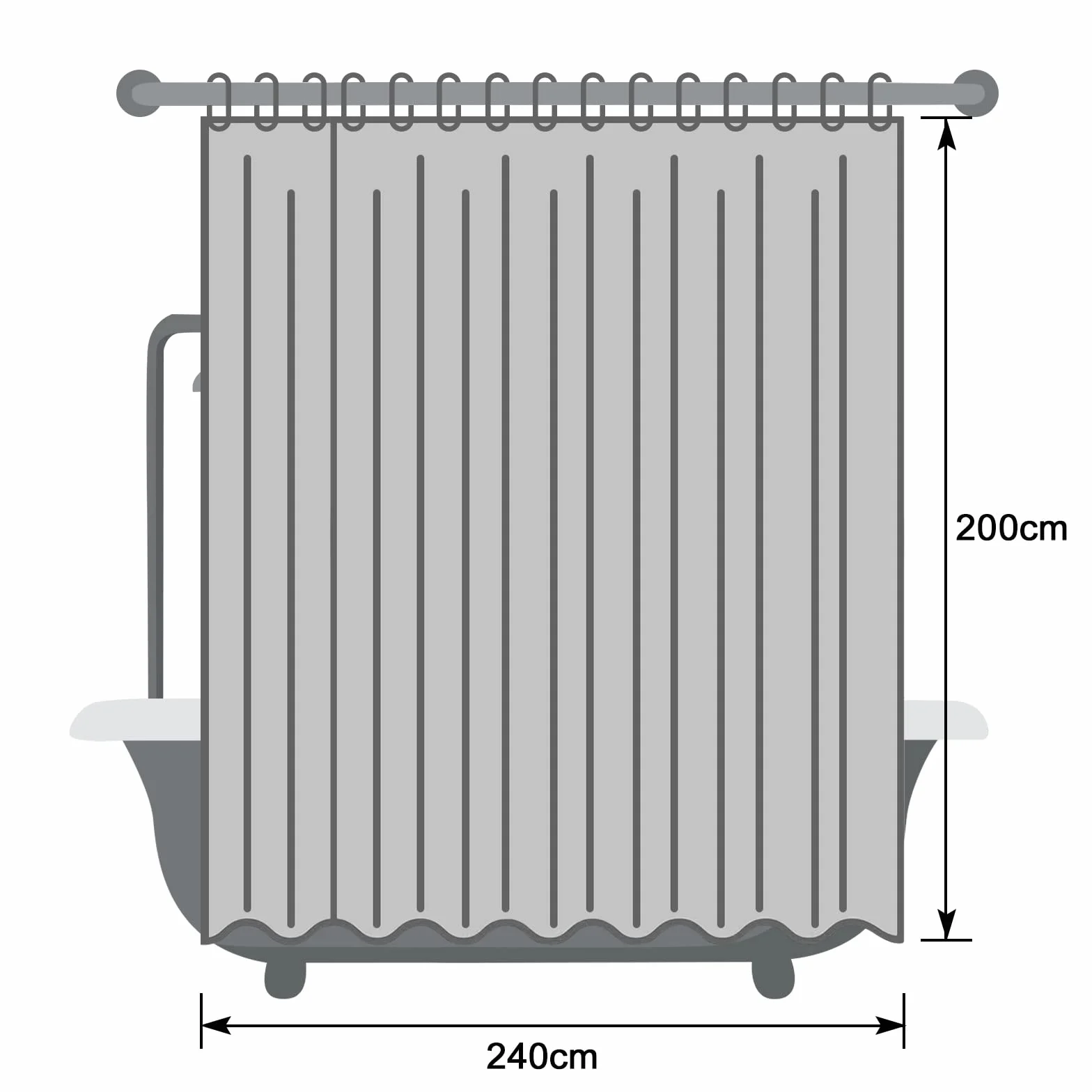Bardzo szeroka przezroczysta zasłona prysznicowa 240 x 200 cm z 3 mocniejszymi magnesami na dole, wodoodporna i odporna na pleśń, wzór kamyków 3D, zasłona łazienkowa EVA, z 16 pierścieniami