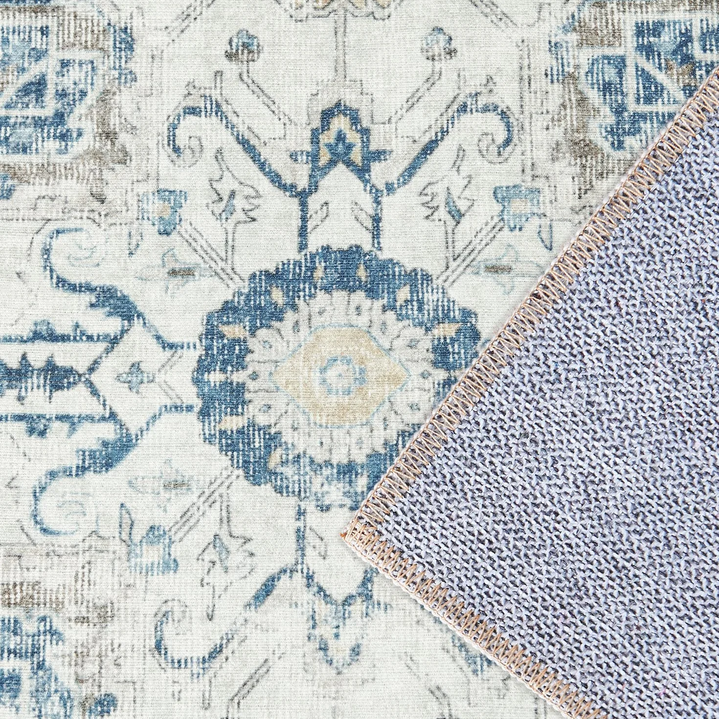 TOPICK Chodnik na korytarz, nadaje się do prania, super cienki dywan w stylu vintage, kwiaty, krótkie runo, orientalny dywan kuchenny, długi, 60 x 210 cm, jasnoniebieski, do sypialni, salonu, jadalni,