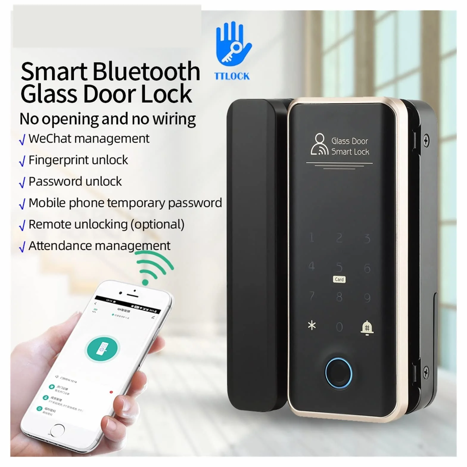 Bezkluczykowy zamek do drzwi wejściowych Szklany zamek do drzwi przesuwnych Tryb kanału Bluetooth G918 Zdalne odblokowywanie WiFi dla bezgłośnych drzwi szklanych Inteligentny zamek do drzwi (kolor: