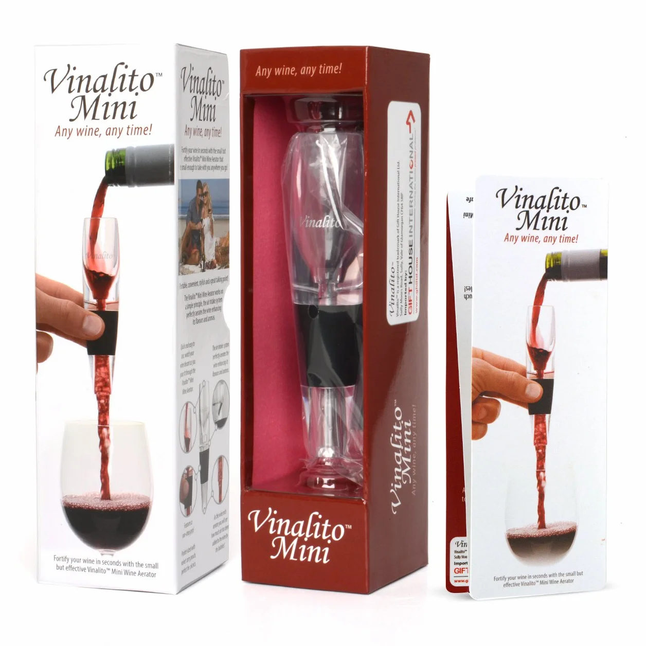 Vinalito mini podróżny aerator do wina i karafka z aksamitnym etui podróżnym, przezroczysty
