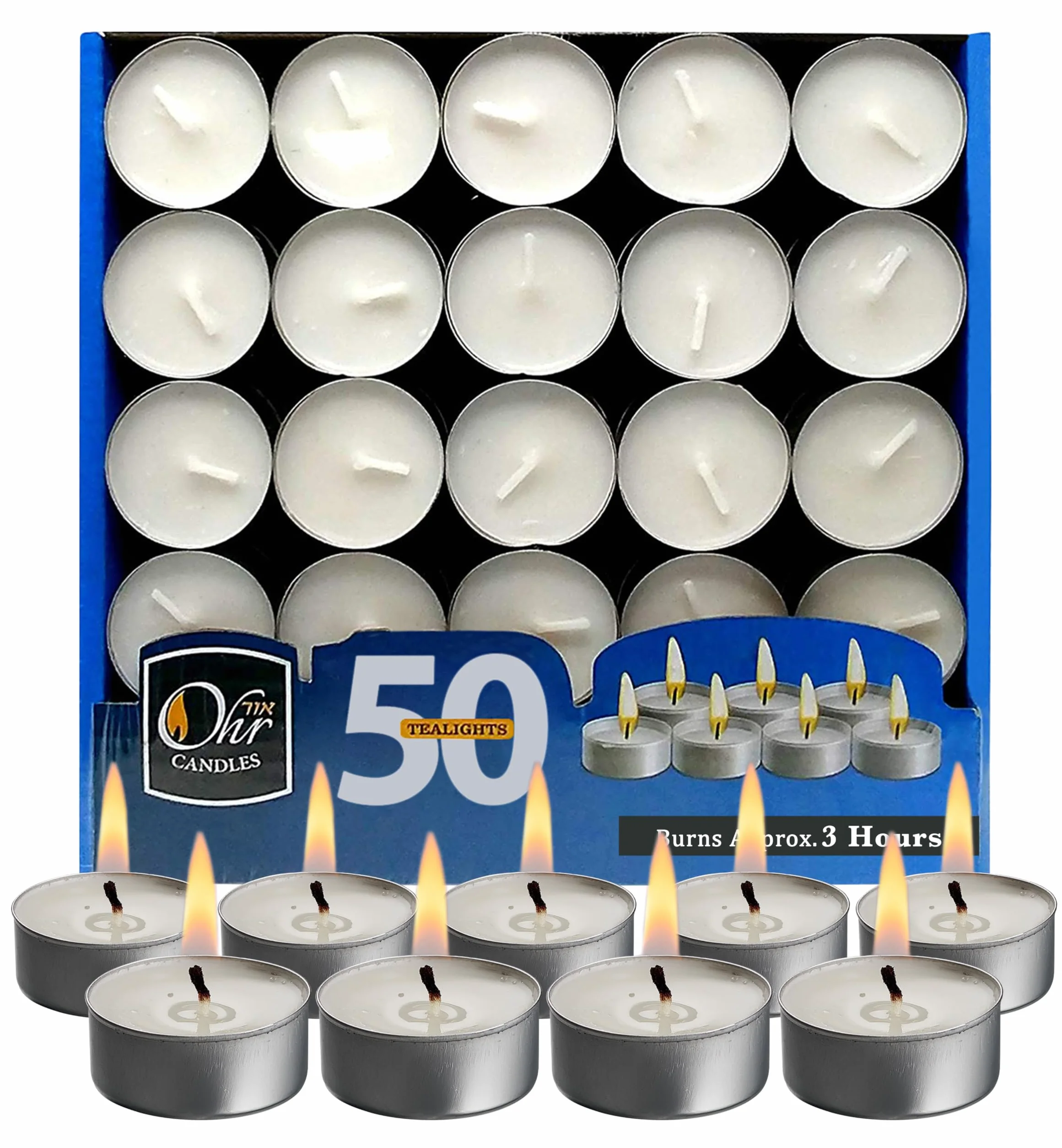 Ohr Candles Świece Dekoracyjne - Świeczki Tealight Paczka 50 Sztuk - Podgrzewacze Świeczki - Świeca Bezzapachowa Biała w Blaszanym Pojemniku - Czas Spalania 4 Godziny