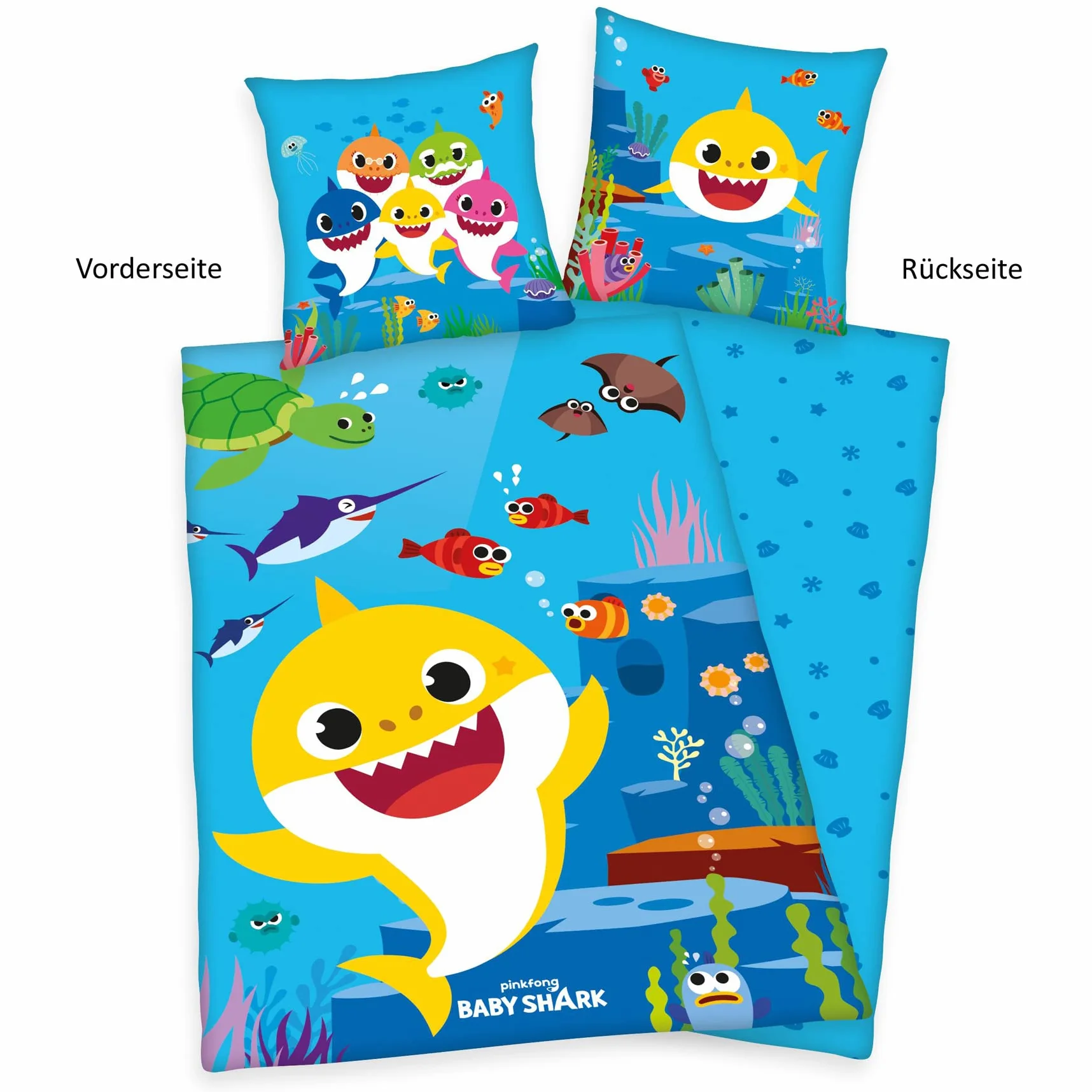 Baby Shark pościel 80x80 cm 135x200 cm 100% bawełna Renforcé