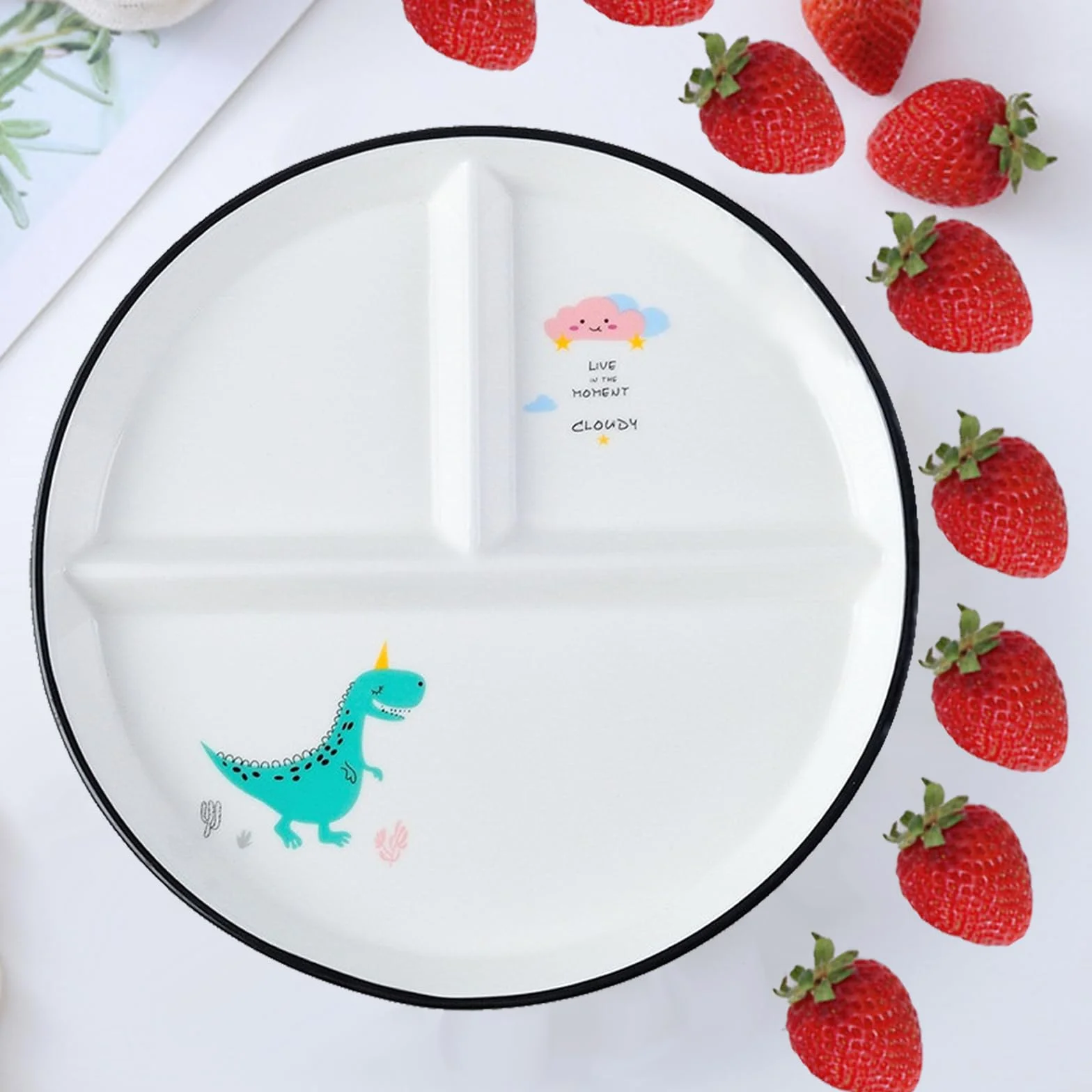 Talerze obiadowe ceramiczne, talerze z przegródkami, ceramiczne talerze dzielone, talerze ceramiczne dla dzieci, na podzielone posiłki, imprezy, przekąski, desery (zielony dinozaur)
