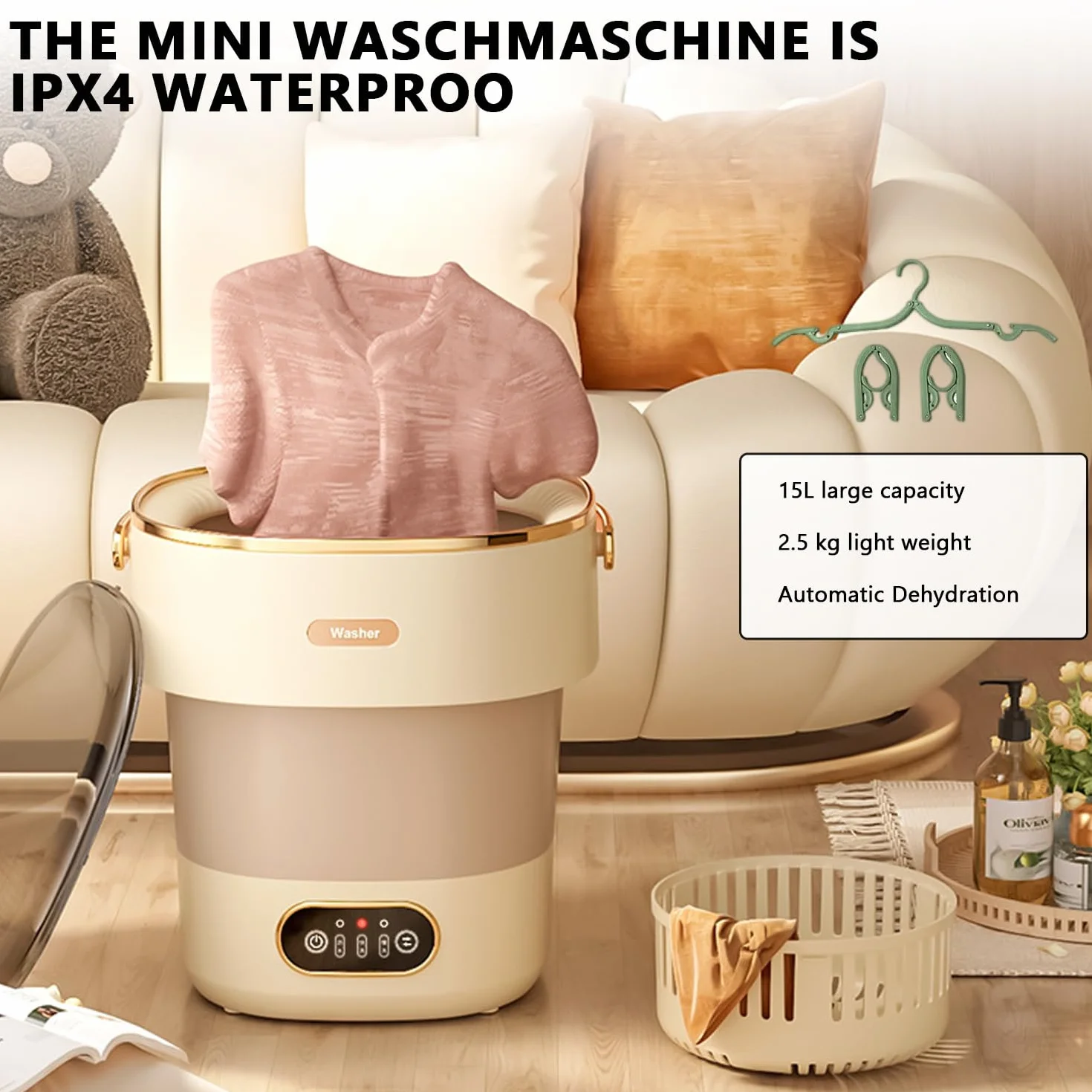 Pralka mini 15 l 2,5 kg składana przenośna z wirówką