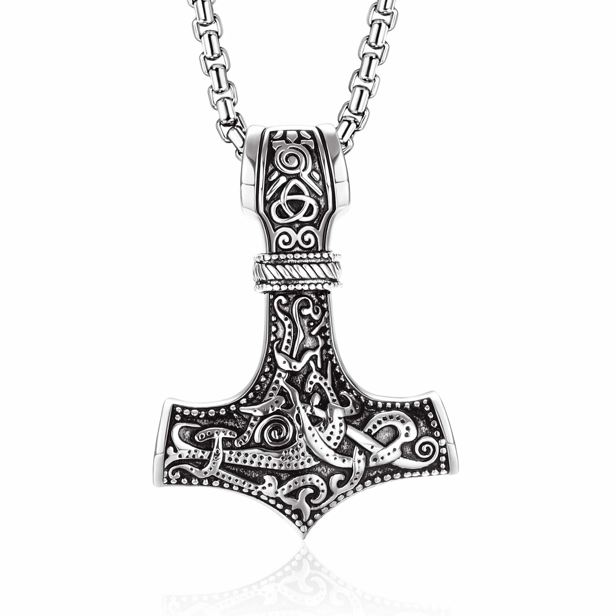 YADOCA Viking Thor's Hammer Naszyjnik męski stal nierdzewna z celtyckim węzłem Thora wisiorek z młotem biżuteria wikingów prezent czarny/srebrny, 61 cm, stal nierdzewna, bez kamienia szlachetnego