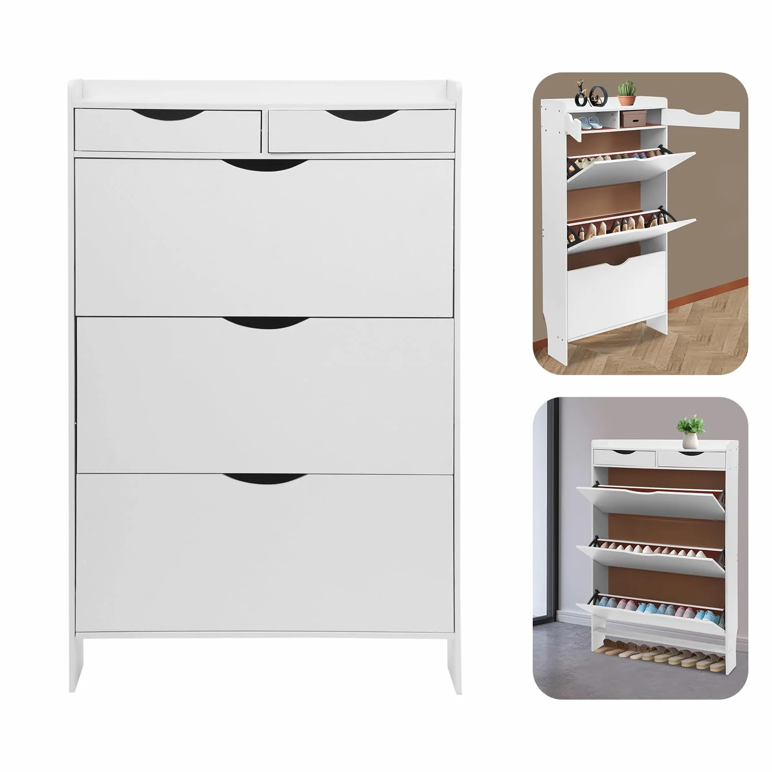 Szafka na buty wąska 3 klapy 4 półki biała 80x17x125 cm