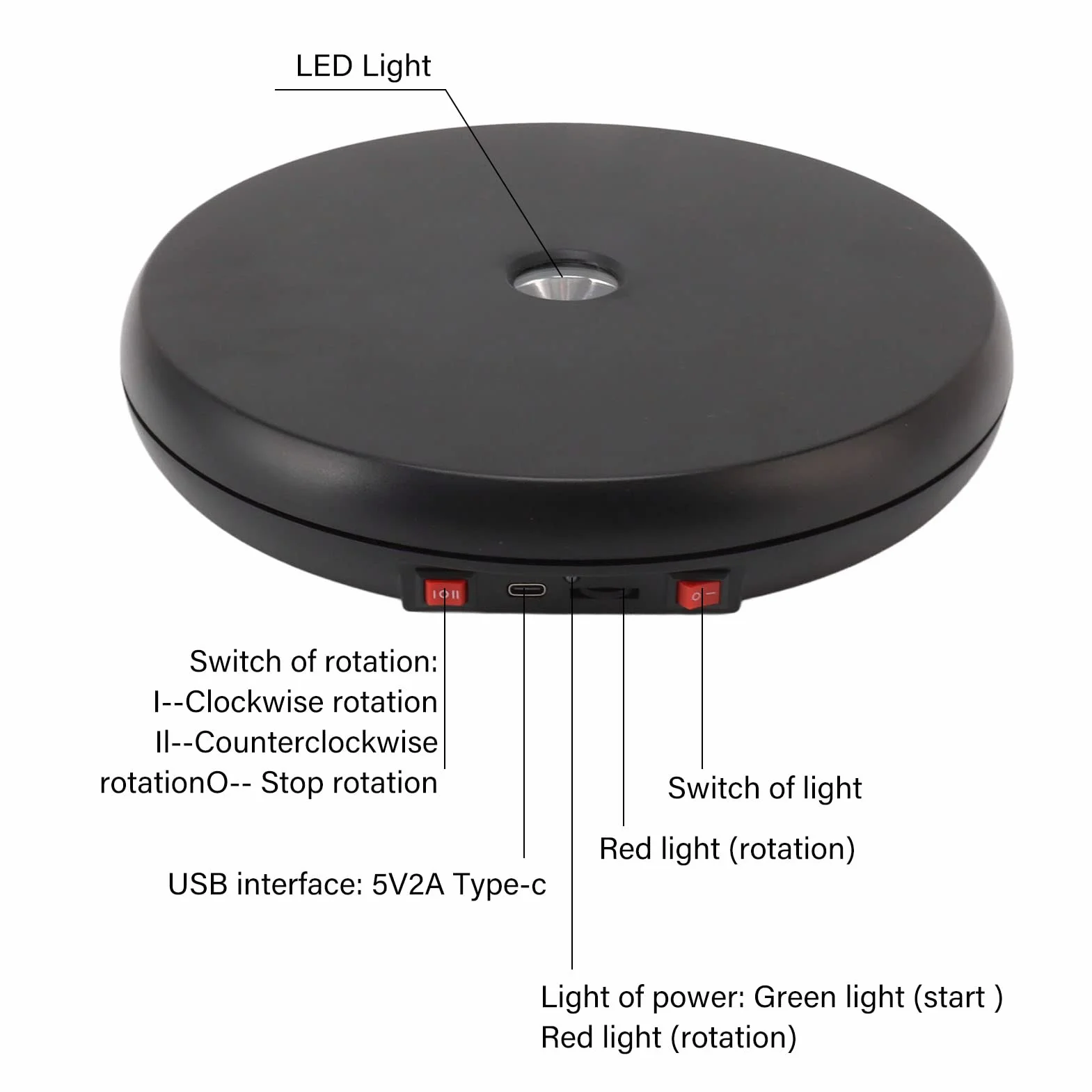 Elektryczny Zmotoryzowany Obrotowy Stojak Obrotowy z diodą LED, Fotografia 360 Stopni Gramofon Produkt Stojak Obrotowy do Wyświetlania Fotografii Produktowej Zegarek Jubilerski (Czarny)