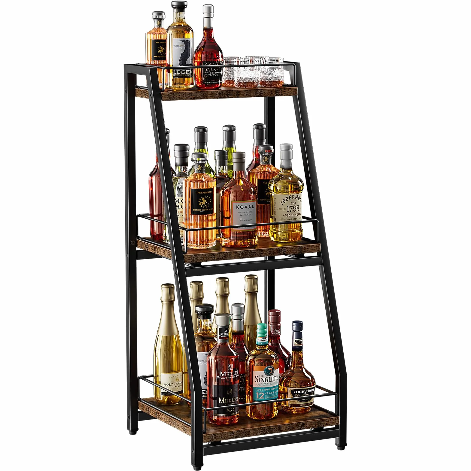 Nuovoware 3-poziomowa szafka na alkohol Mini Bar, stojak na wino z barierkami i szufladą