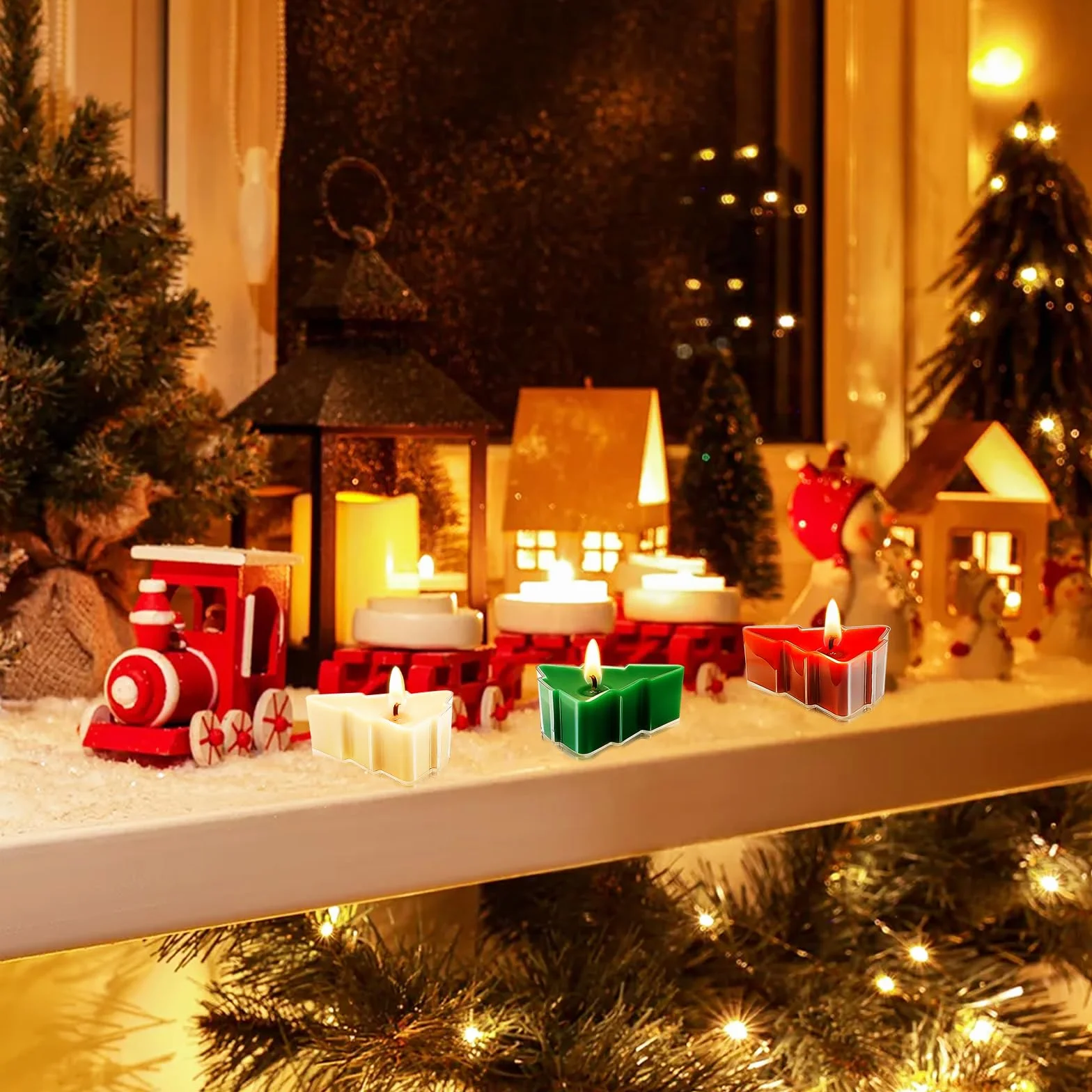Świeczki typu tealight, 24 sztuki świec w kształcie choinki, świąteczna świeczka zapachowa, do relaksu, na imprezę, urlop, Nowy Rok, jako dekoracja
