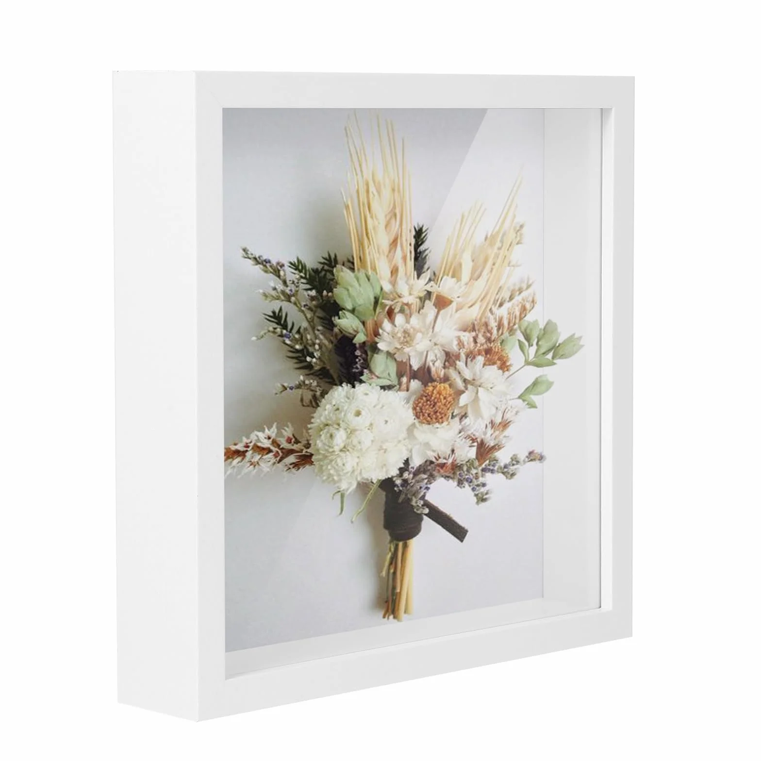 Ramka 3D Shadow Box, 21,6 x 26,7 cm, biała ramka na zdjęcia, spersonalizowana, drewniana, głębokie pudełko na zdjęcie, medal, kolekcja biletów podróżnych, tłoczony kwiat