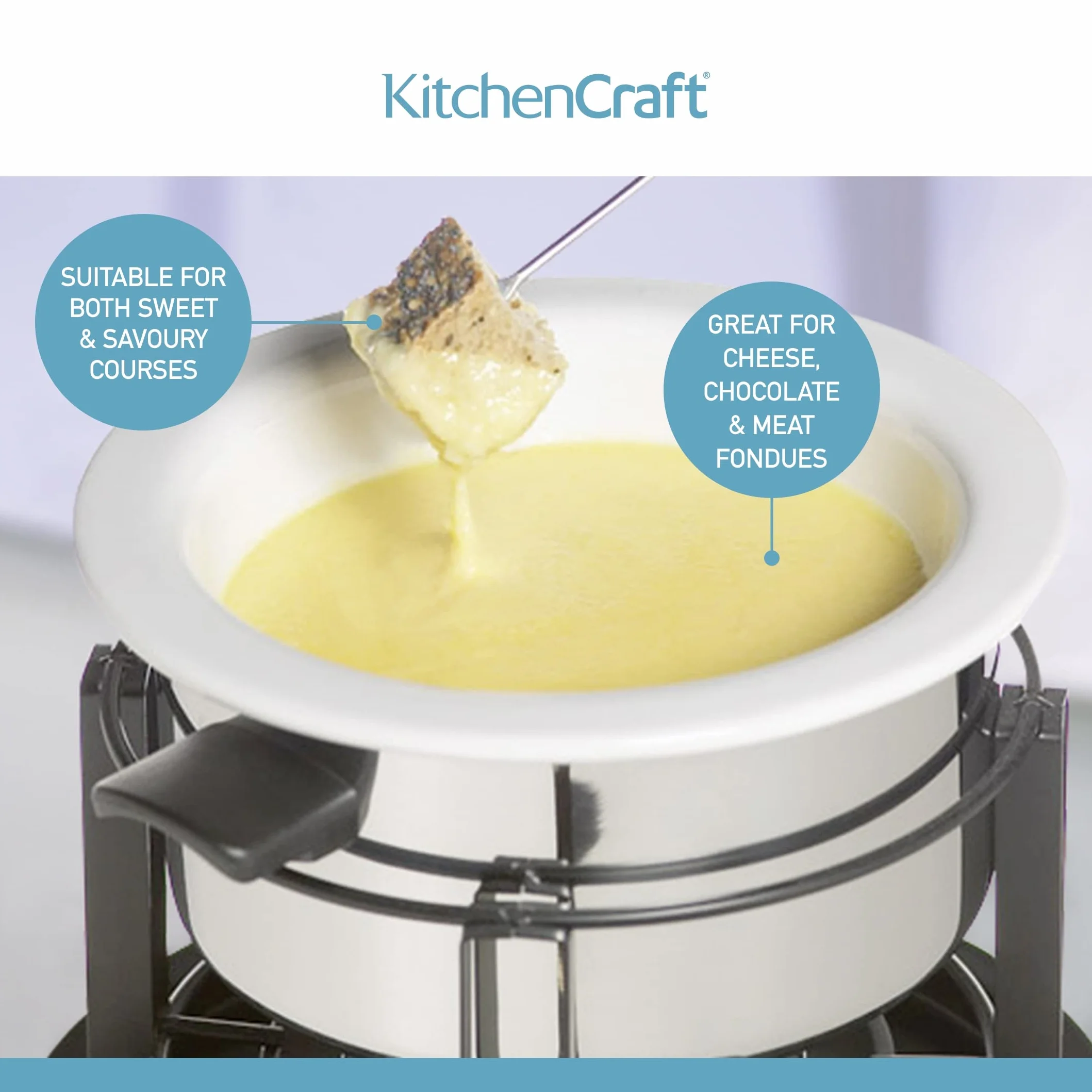 KitchenCraft Zestaw do fondue 3 w 1 srebrny