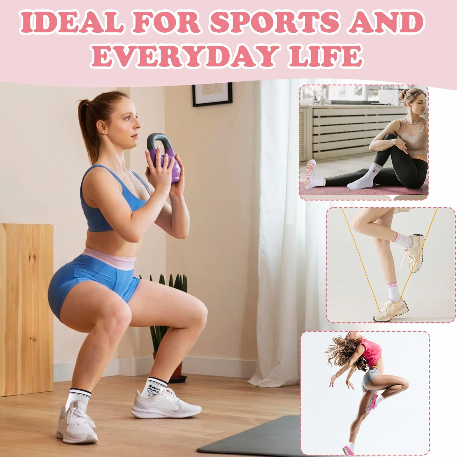 3 skarpety do pilatesu, skarpety stoperowe, damskie skarpety do jogi z wypukłymi kropkami, odpowiednie do jogi, tańca, trampoliny, fitnessu i domu