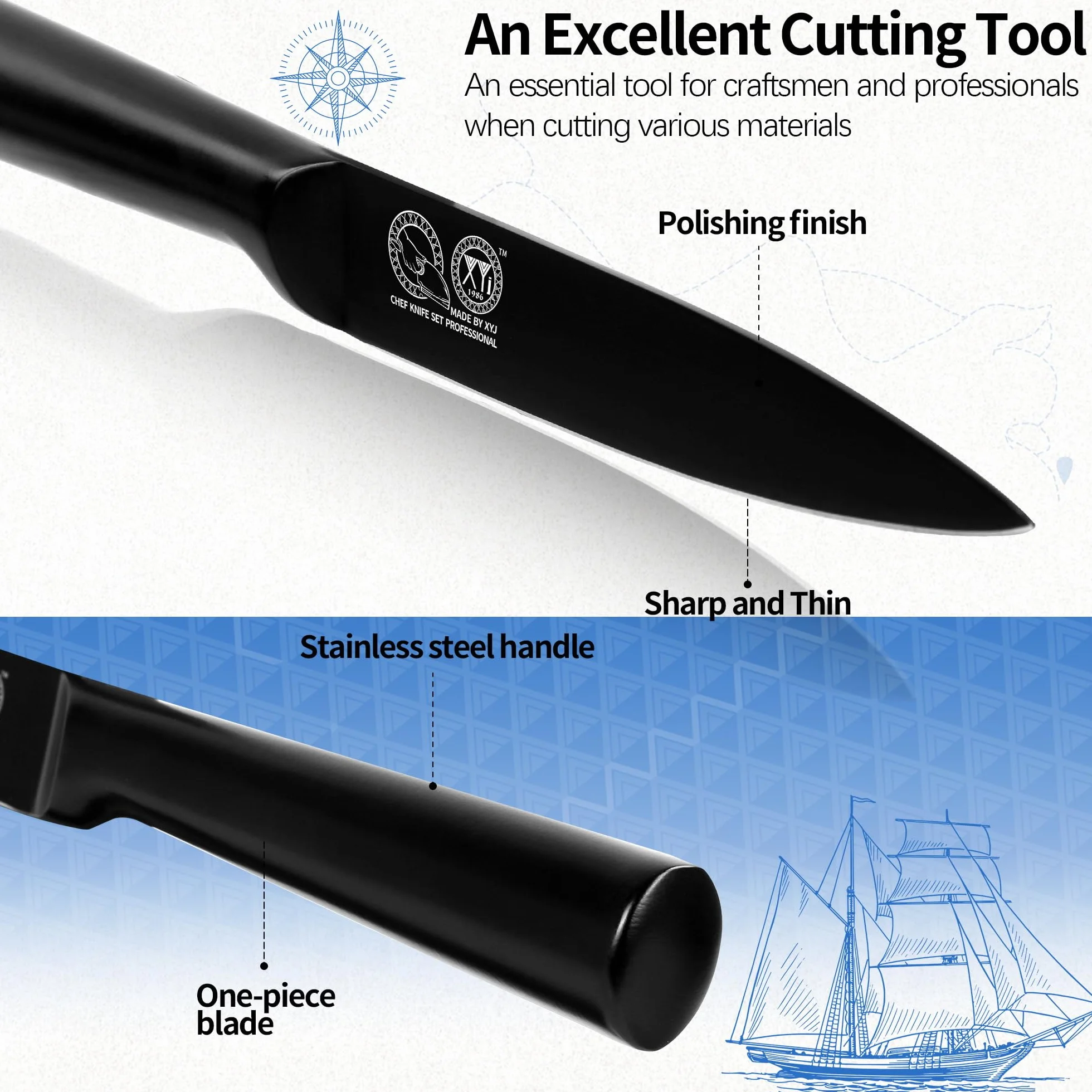 Stainless Steel Kitchen Knife 5 Inch Japanese Utility Knife Full Black