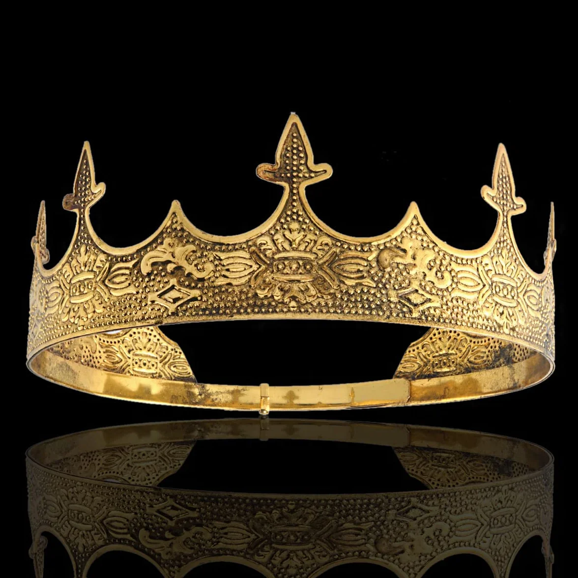 Korona Biżuteria do włosów Królewski Król Diadem Mężczyźni Metal Big Tiaras Na Halloween Kostium (Ciemne Złoto)