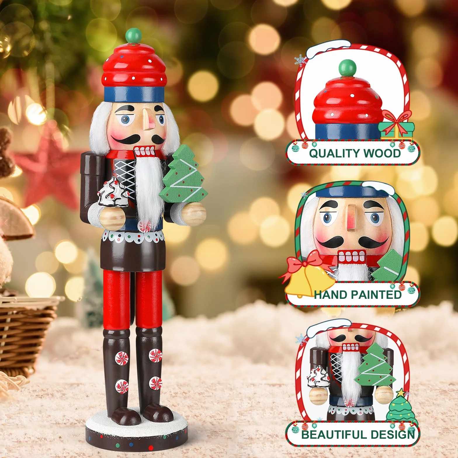 Auluda Figurki dziadka do orzechów, dekoracja bożonarodzeniowa, kolekcja figurek, domek wakacyjny, drewno, okazja, ornament, dekoracyjny zestaw prezentowy (głowa ciasta, 2 sztuki)