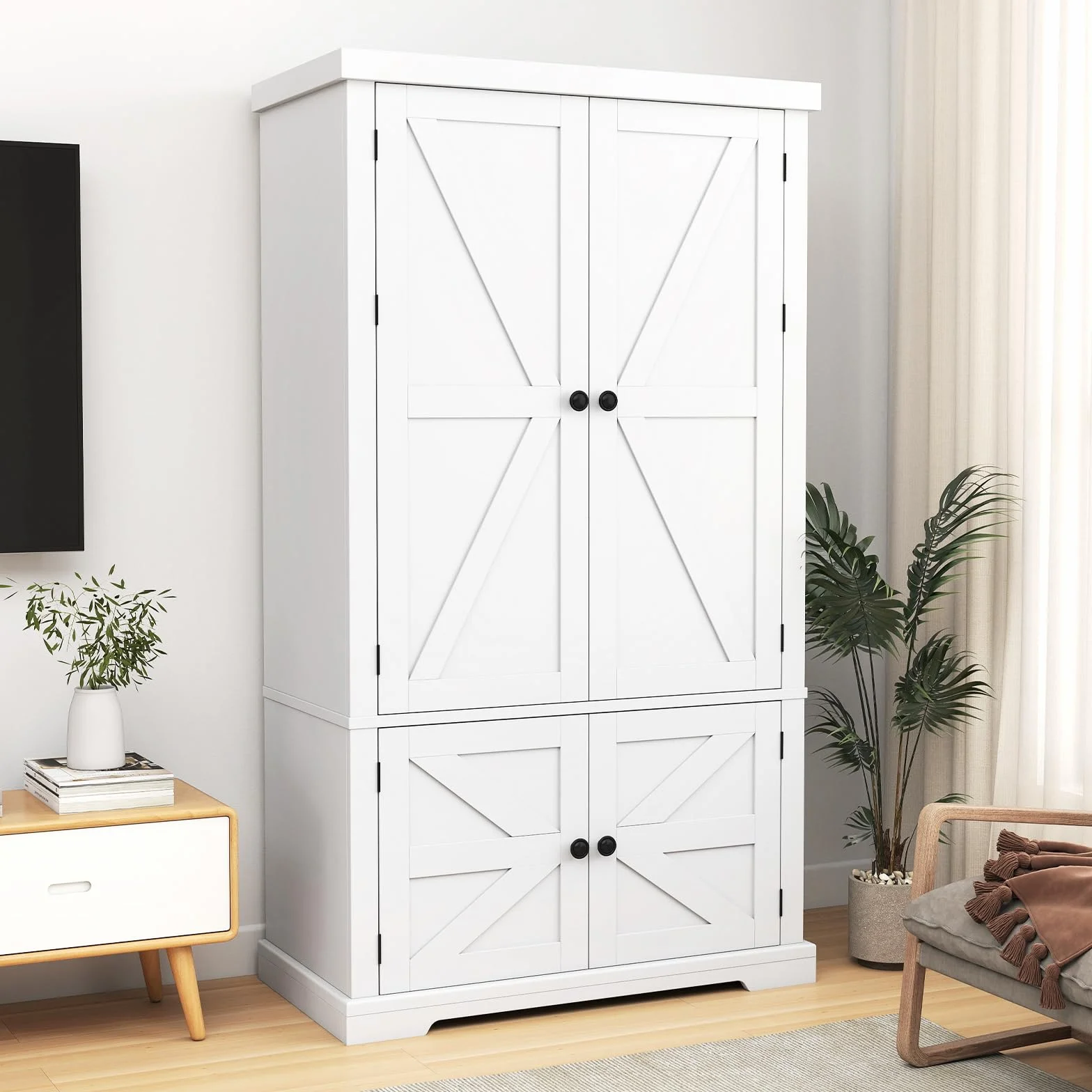 KOMFOTTEU Szafka kuchenna 4 drewniane drzwi 6 półek 2 regulowane półki 76,5x40x139 cm komoda do jadalni