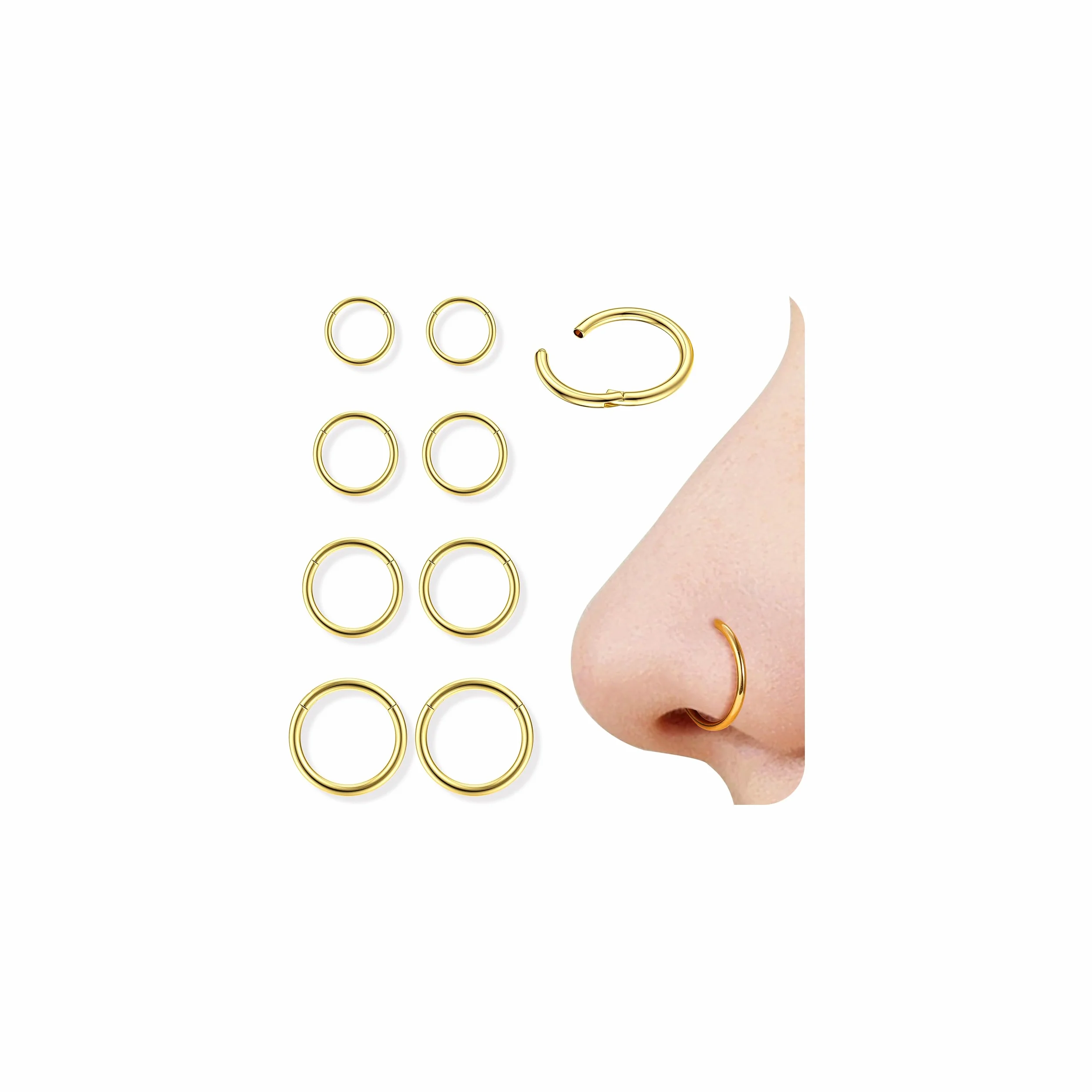 Diamday 8 szt. 16G / 18G kolczyk do nosa obręcze ze stali chirurgicznej 316L pierścień do przegrody nosowej helix tragus piercing biżuteria chrząstka wieża stokrotka kolczyki wargi pierścień na