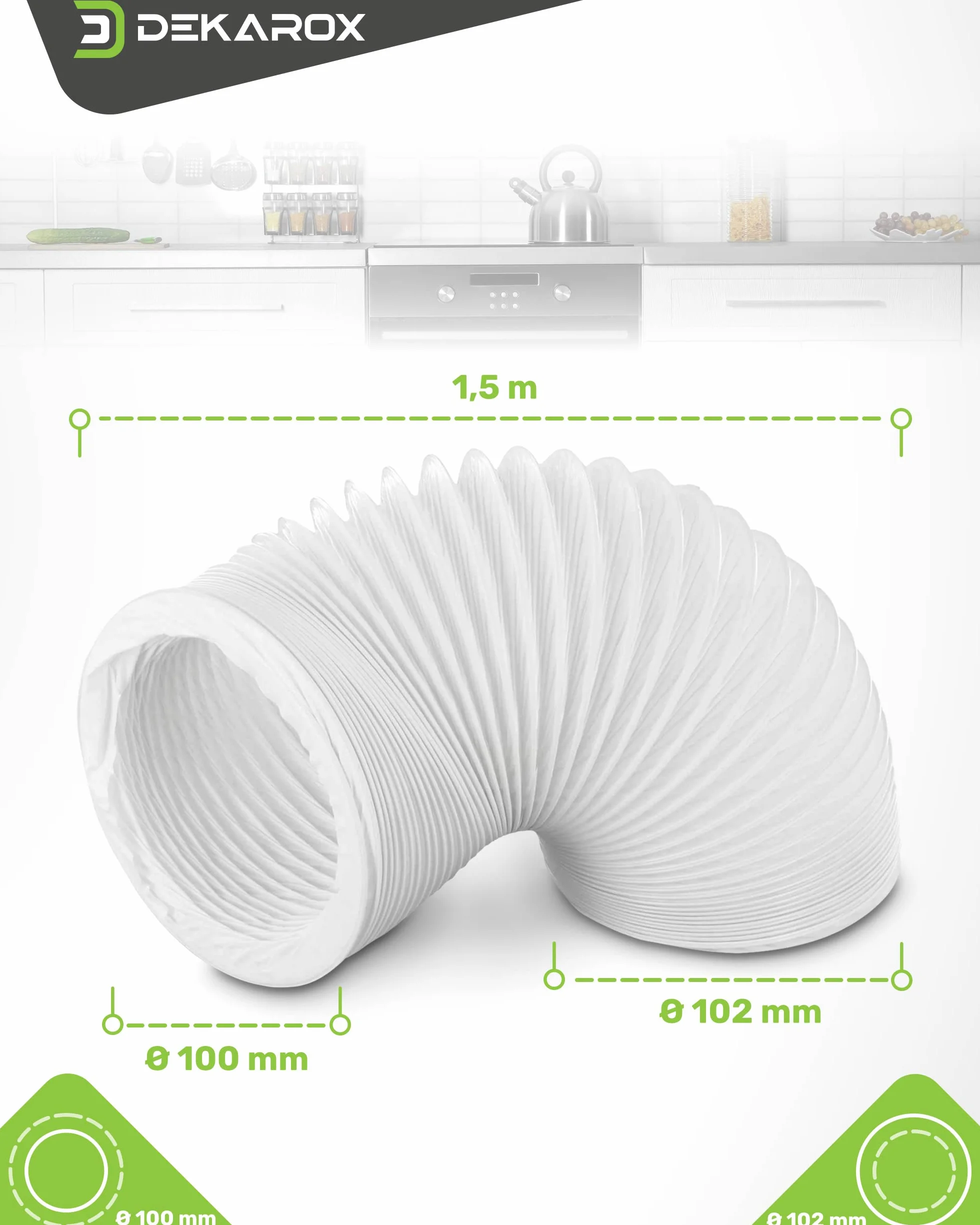 Wąż powietrza wylotowego PCW 1,5 m Ø 100/102 mm elastyczny do klimatyzatora 100 szt.