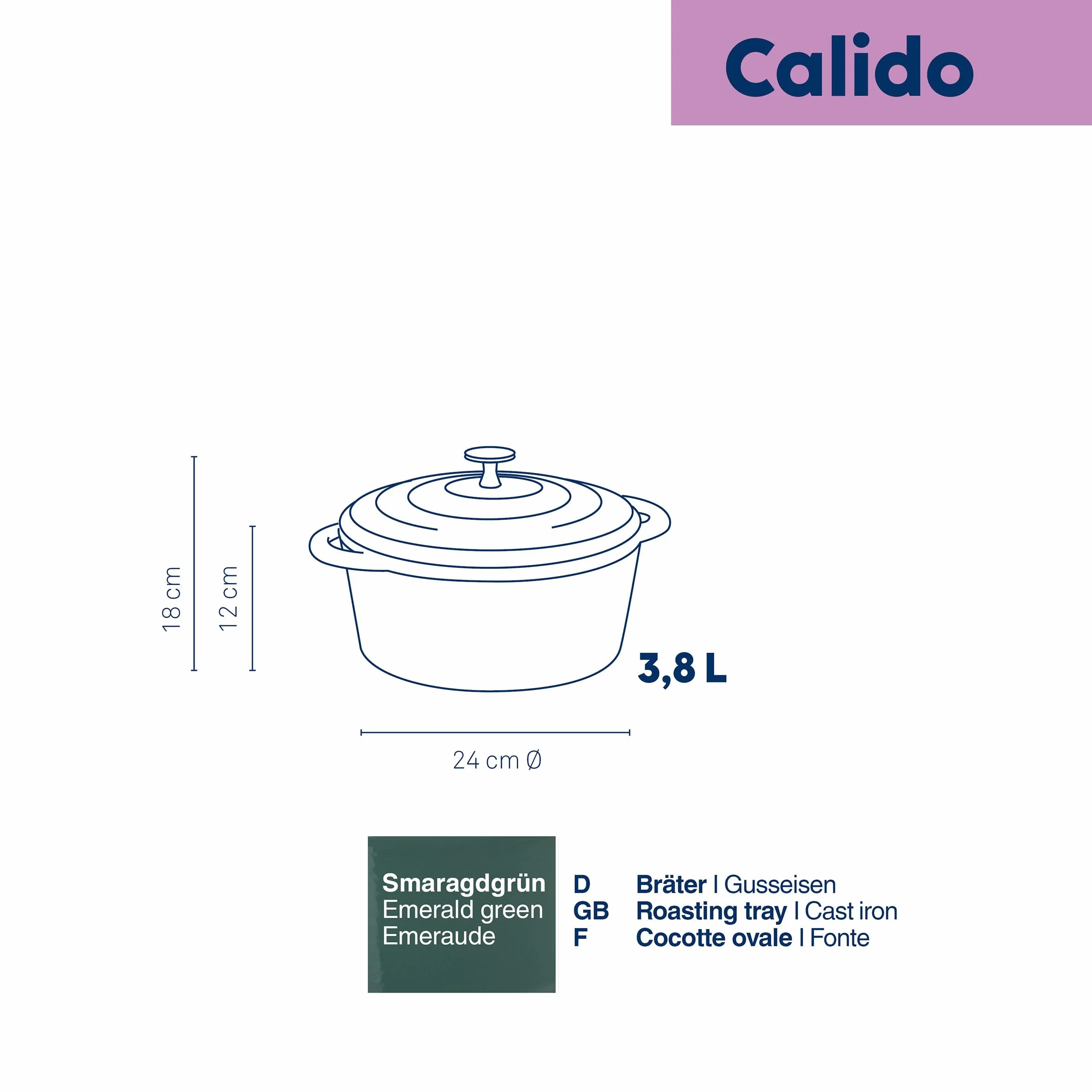 Kela Garnek Żeliwny Okrągły 3,8 L Dutch Oven CALIDO Indukcyjny Zielony
