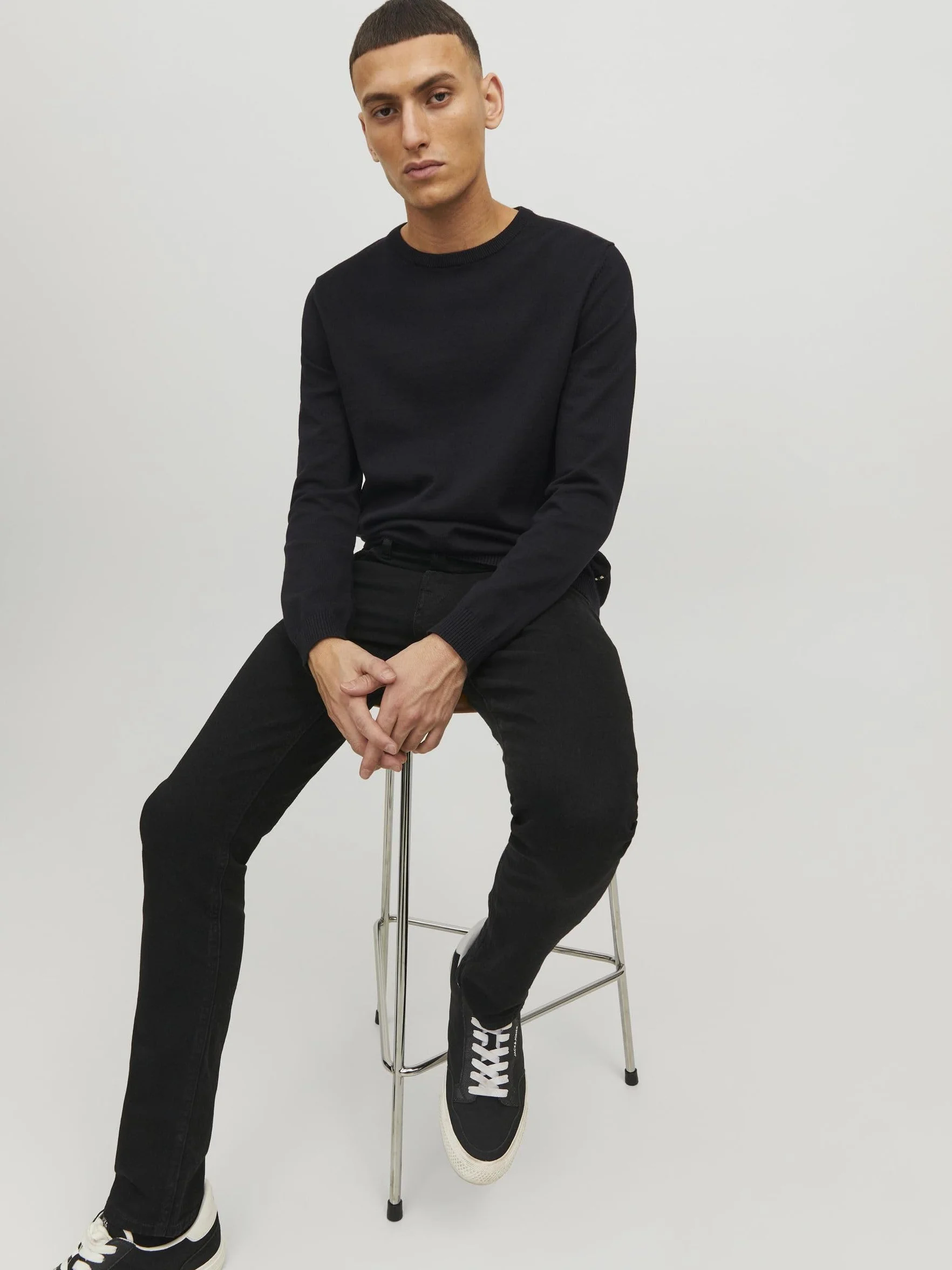 JACK & JONES Jjebasic Knit Crew Neck Noos Sweter Mężczyźni, Czarny, M