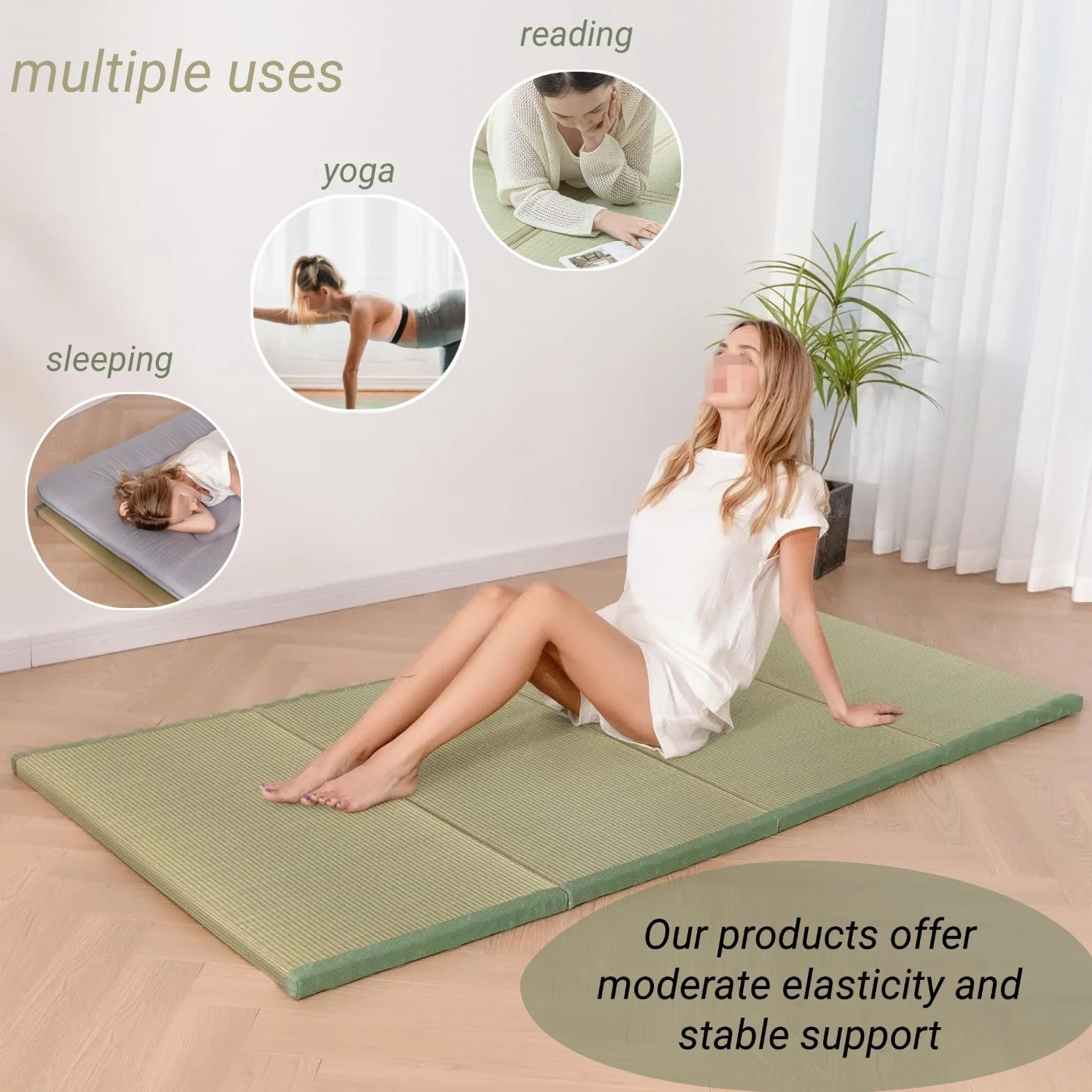 4-krotnie Japońska Mata Tatami, Naturalny Produkt Z Podłożem Bez Poślizgu, Mata Tatami Do Sypialni Herbaciarnia I Studia Jogi(Size:100X200X3..5cm)
