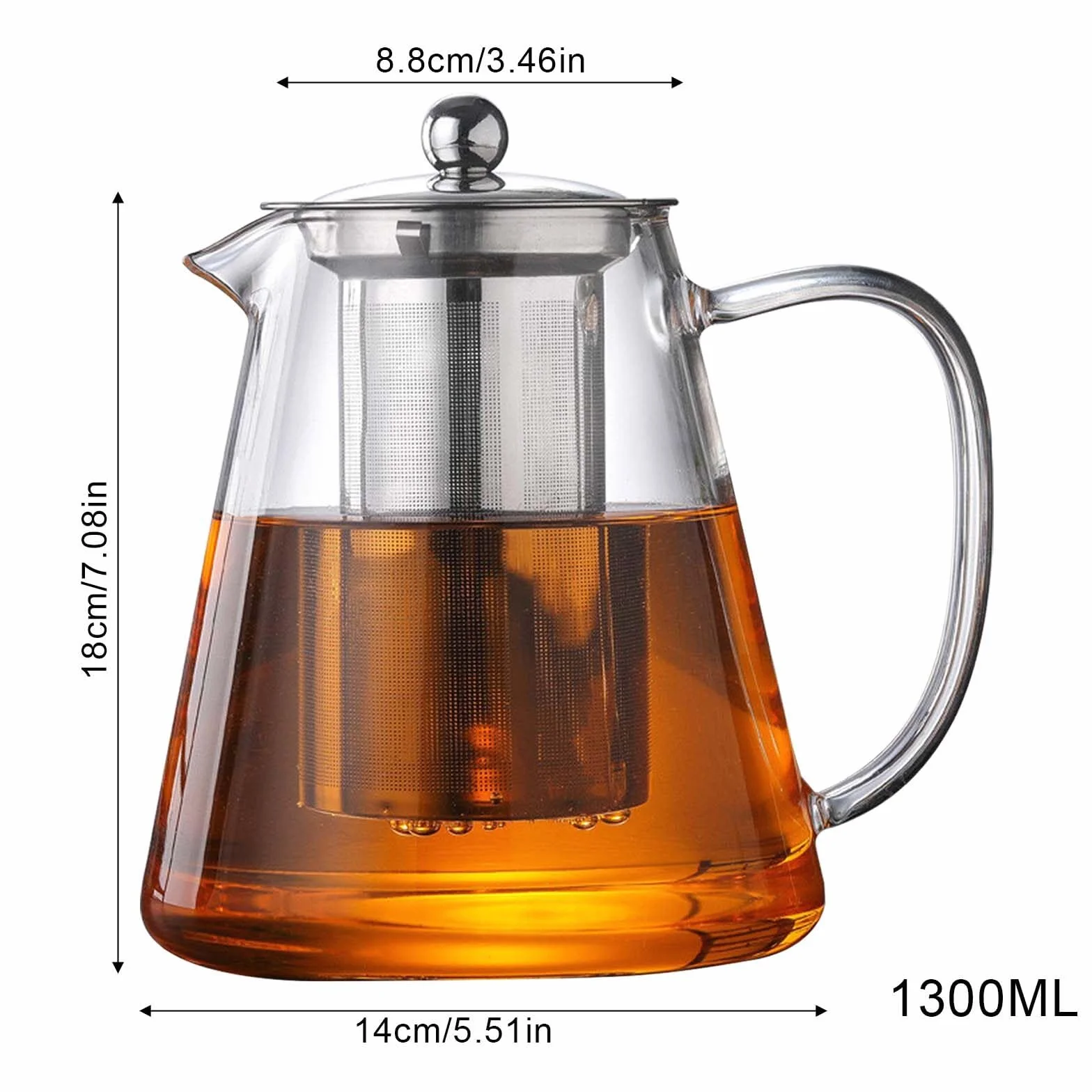Szklany dzbanek do herbaty z sitkiem 1300 ml ze szkła borokrzemowego