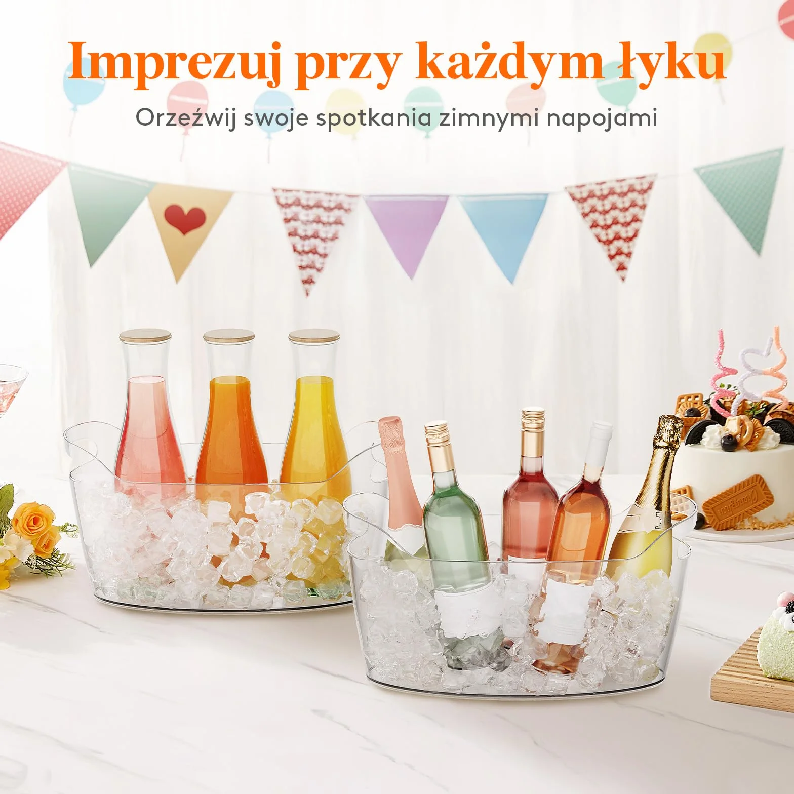 Lifewit 6,5L wiadro na lód na imprezy 2 SZT., przenośne wiadro na szampana do baru koktajlowego, przezroczysty plastikowy chłodnik na napoje/wino/piwo/sok, wiadro na lody z łyżeczką 38 x 18 x 20 cm