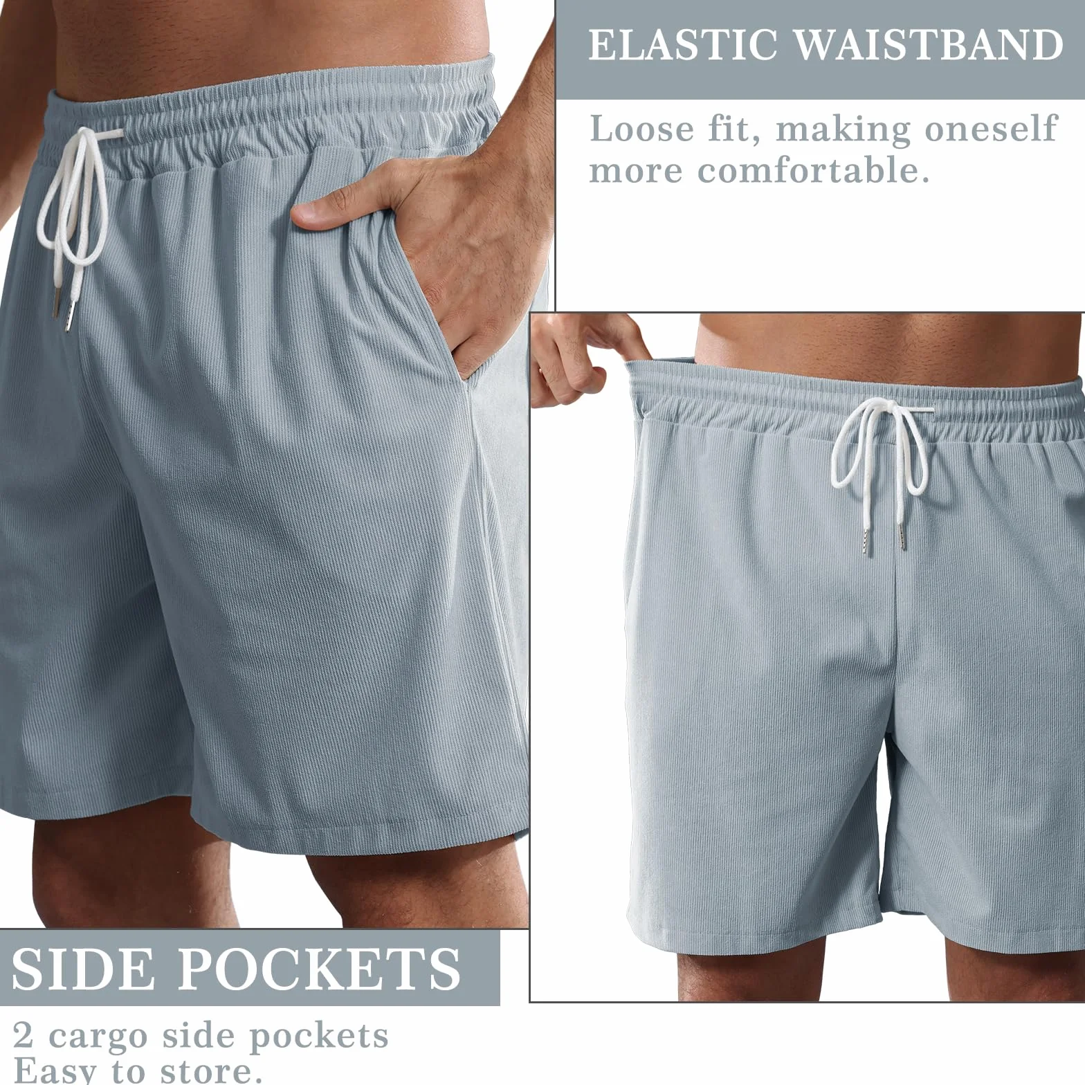 Męskie spodenki na co dzień, modne klasyczne spodenki sportowe, miękkie, slim fit, sztruksowe, bawełniane szorty z kieszeniami