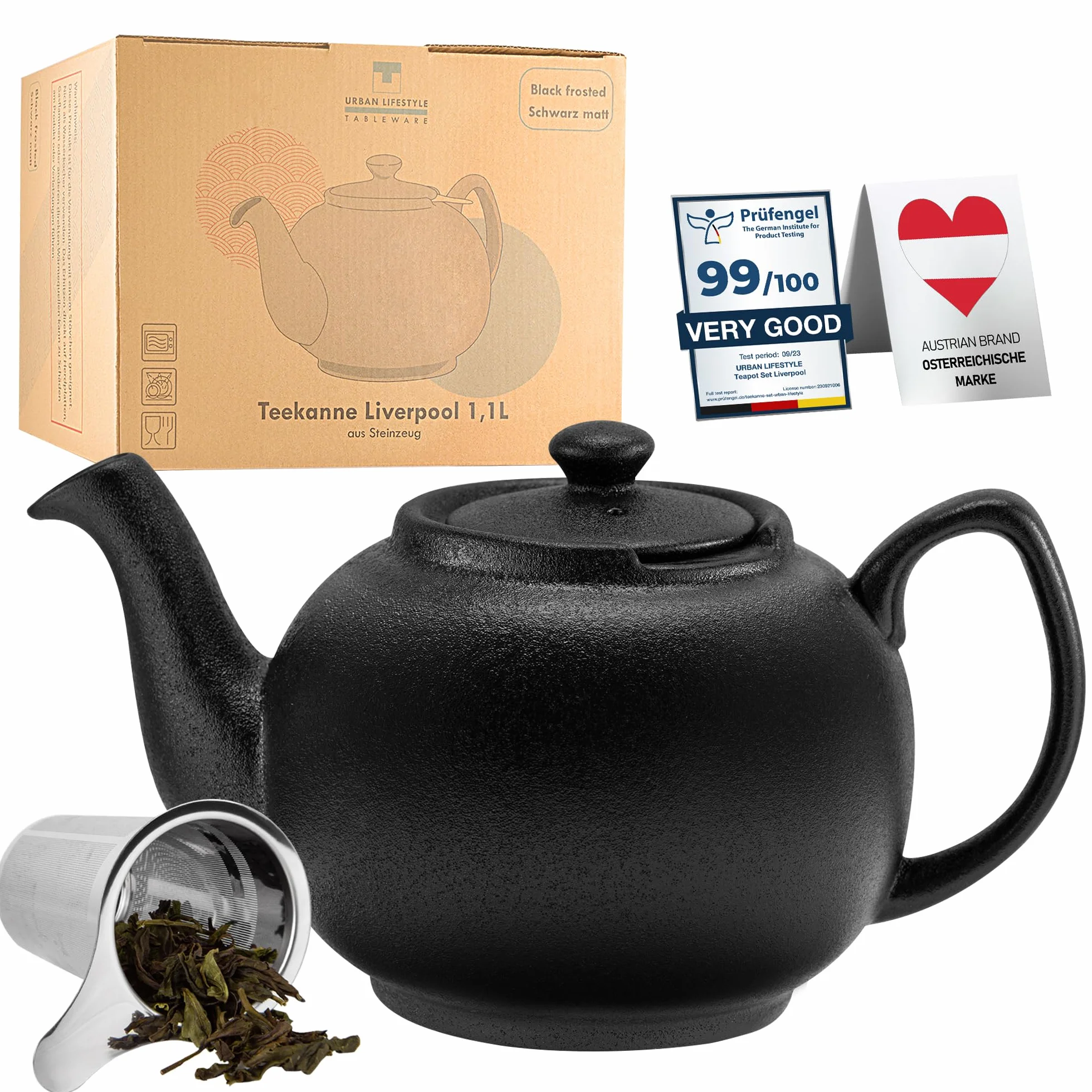 URBAN LIFESTYLE Czajniczek ceramiczny do herbaty Liverpool 1,1L z sitkiem stalowym