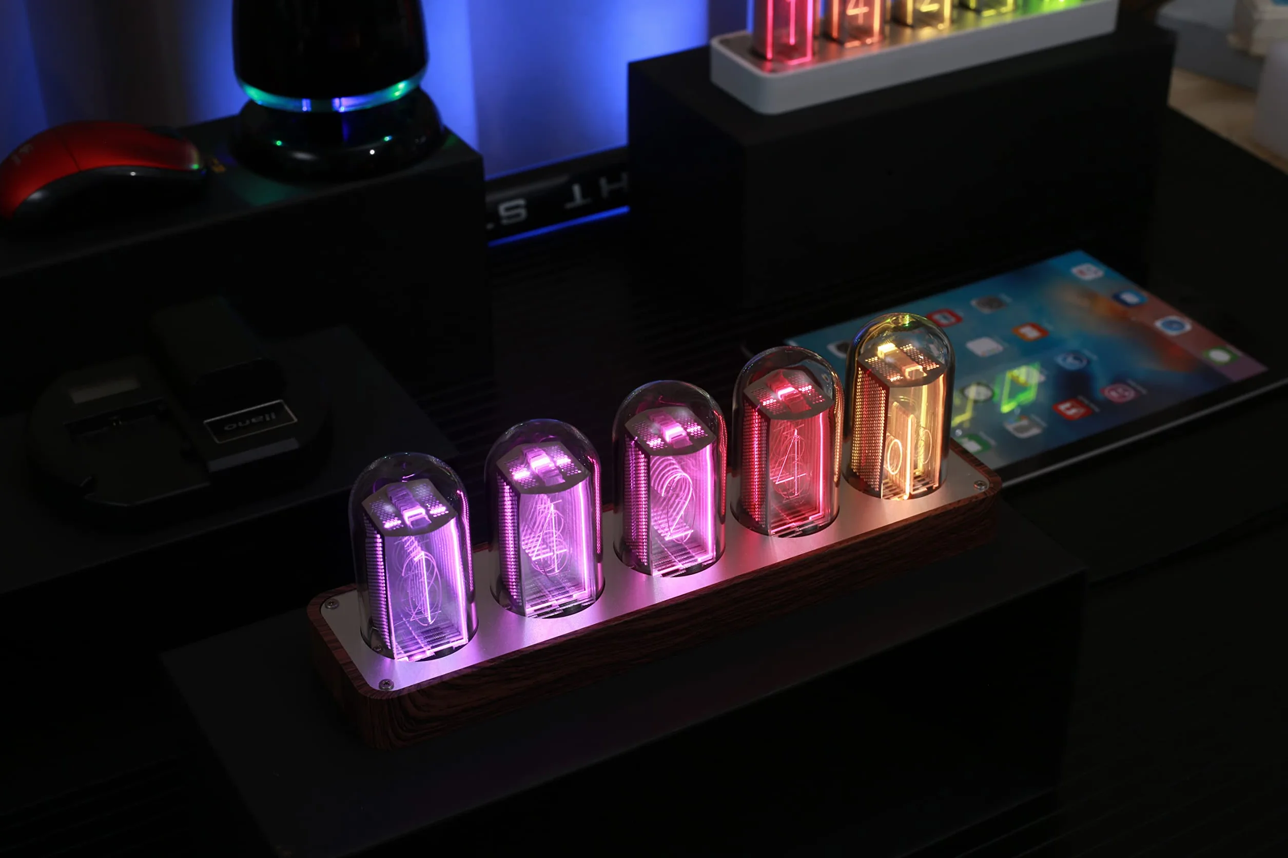 Nixie Tube Zegar elektroniczny LED retro drewniany budzik USB dekoracja domu 5 RGB