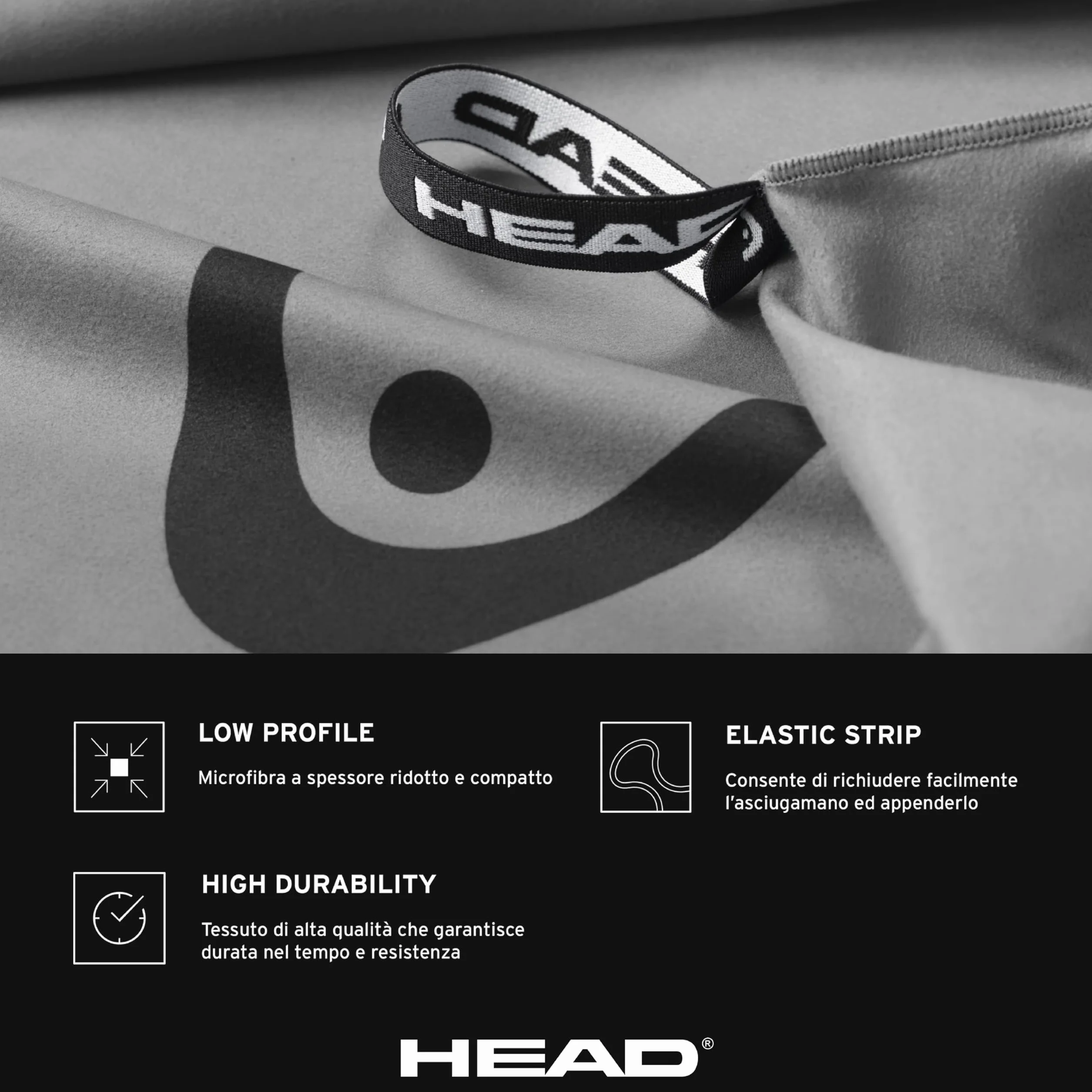 HEAD Active ręcznik z mikrofibry z elastycznym ręcznikiem, lekki, szybki suszenie, ważny jako ręcznik uniwersalny - ręczniki łazienkowe, oszczędność miejsca podczas podróży 60 x 110, Night Shade Grey