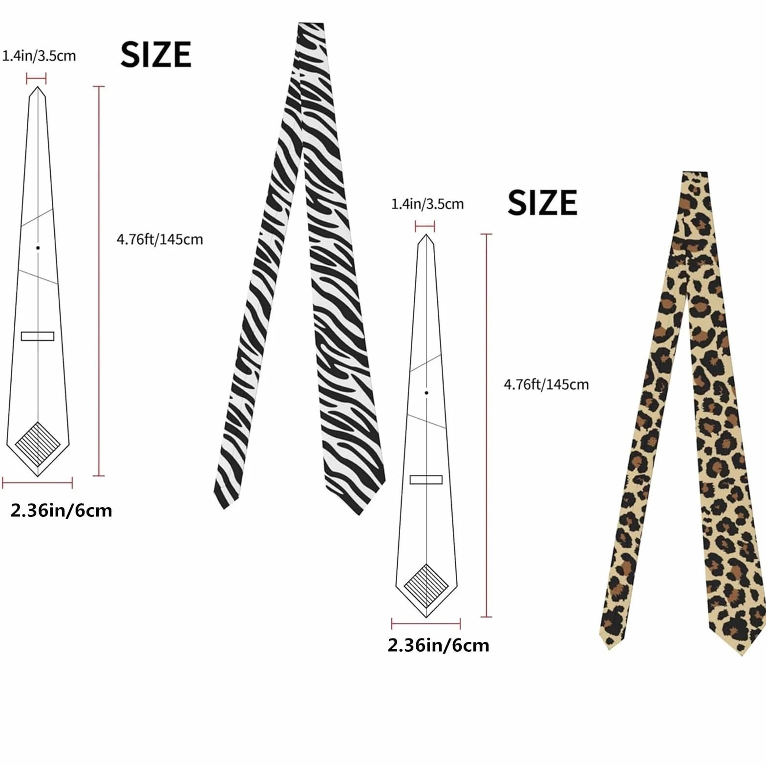 JinYu 2-częściowy zestaw krawatów skinny dla mężczyzn z nadrukiem w panterkę i zebrę, nowość, impreza, unisex, dla dorosłych, nowoczesny styl, krawat skinny, poliester