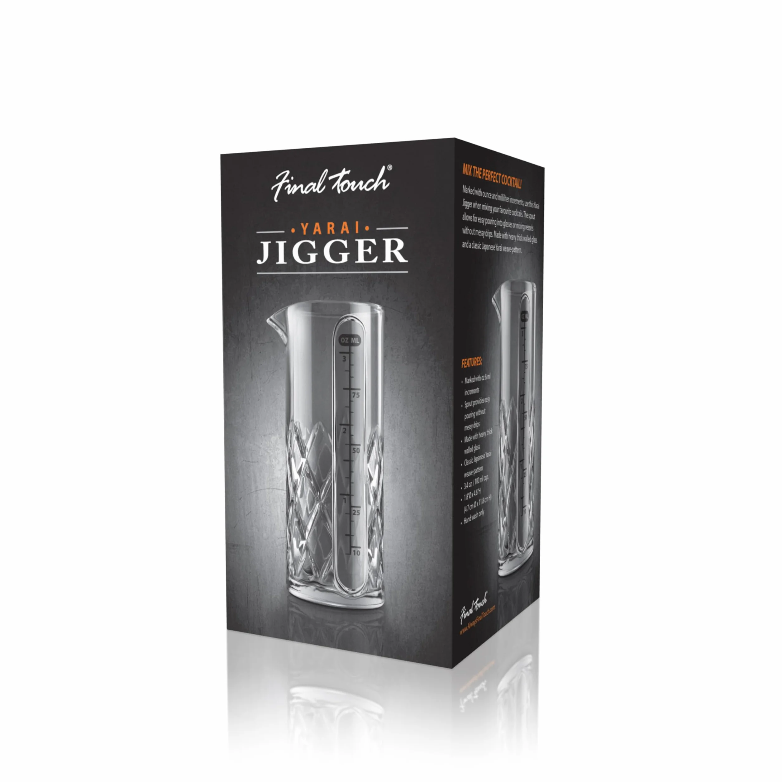 Final Touch Yarai Double Jigger Glass Cocktail Mixing Jug Heavy Duty, kubek z miarką, grube szkło walled – 100 ml