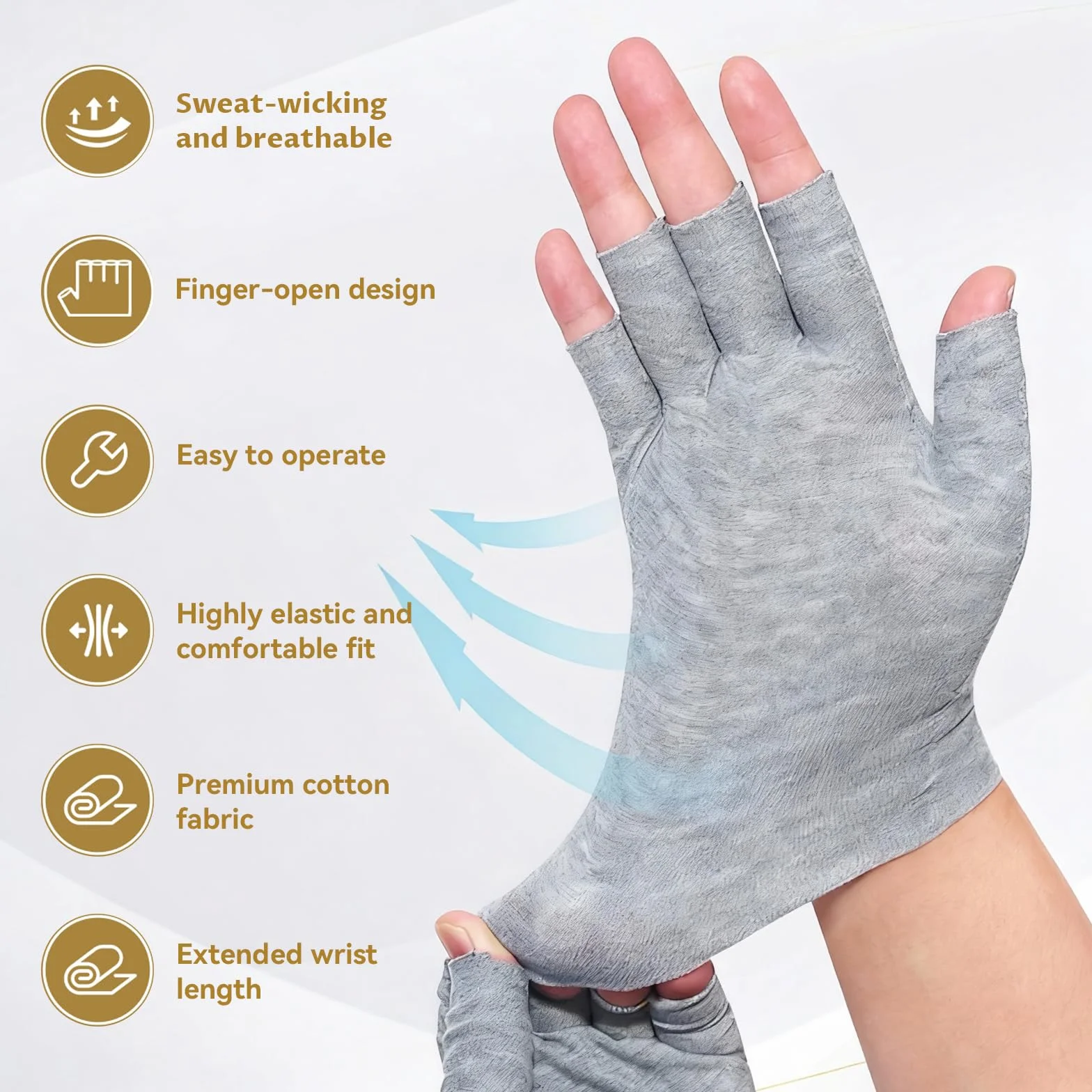 15 Par Rękawiczki Bawełniane Cienkie Pół Palca Biały i Szary, Rękawiczki Ochronne UV Bez Jednego Palca Cienkie, na Dermatitis Golf Jazda na Rowerze i Używanie Ekranów Dotykowych