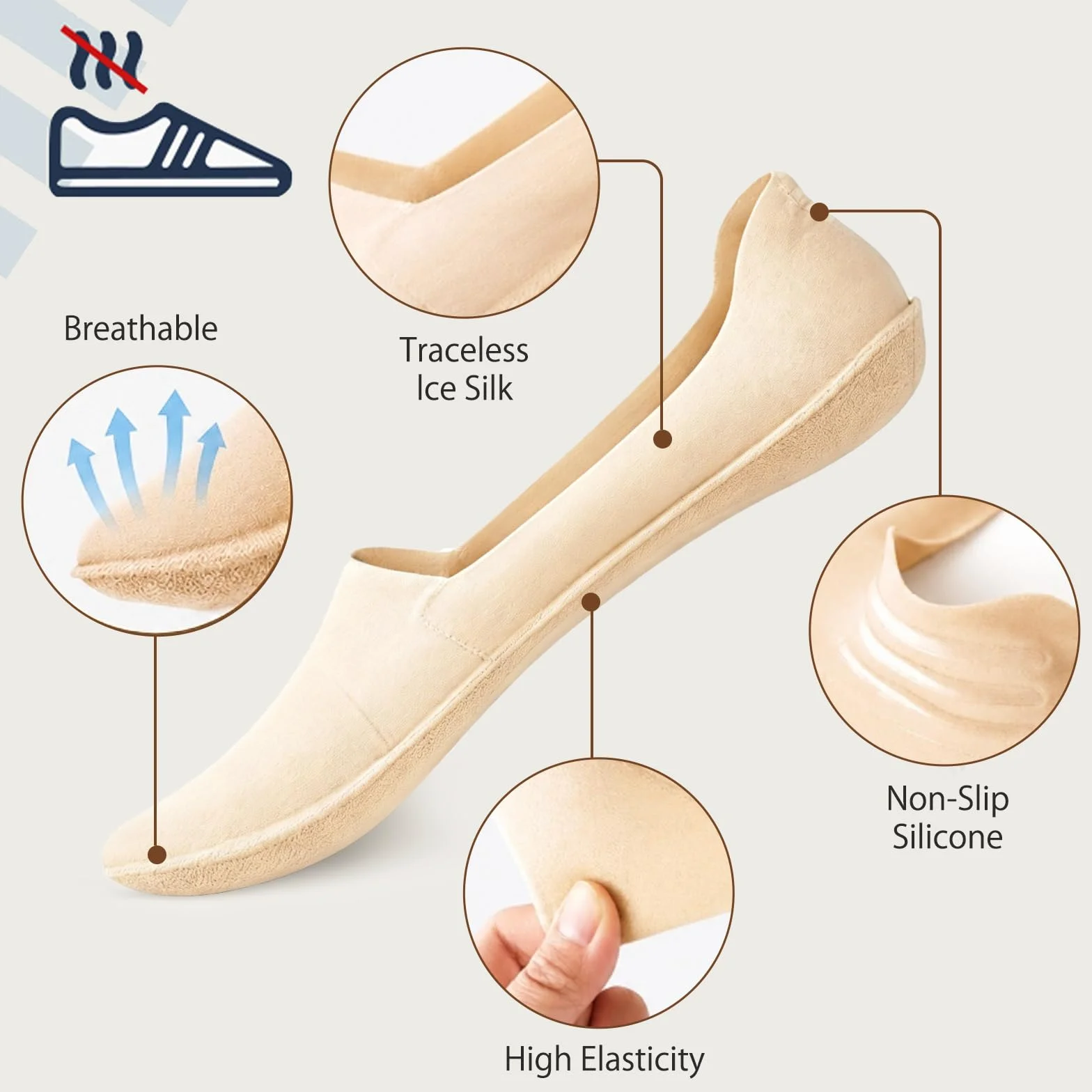 Caudblor 6 par skarpet do sneakersów, skarpety sportowe, męskie, bawełniane, niewidoczne skarpety, czarne, Nude, 40-43, 44-47