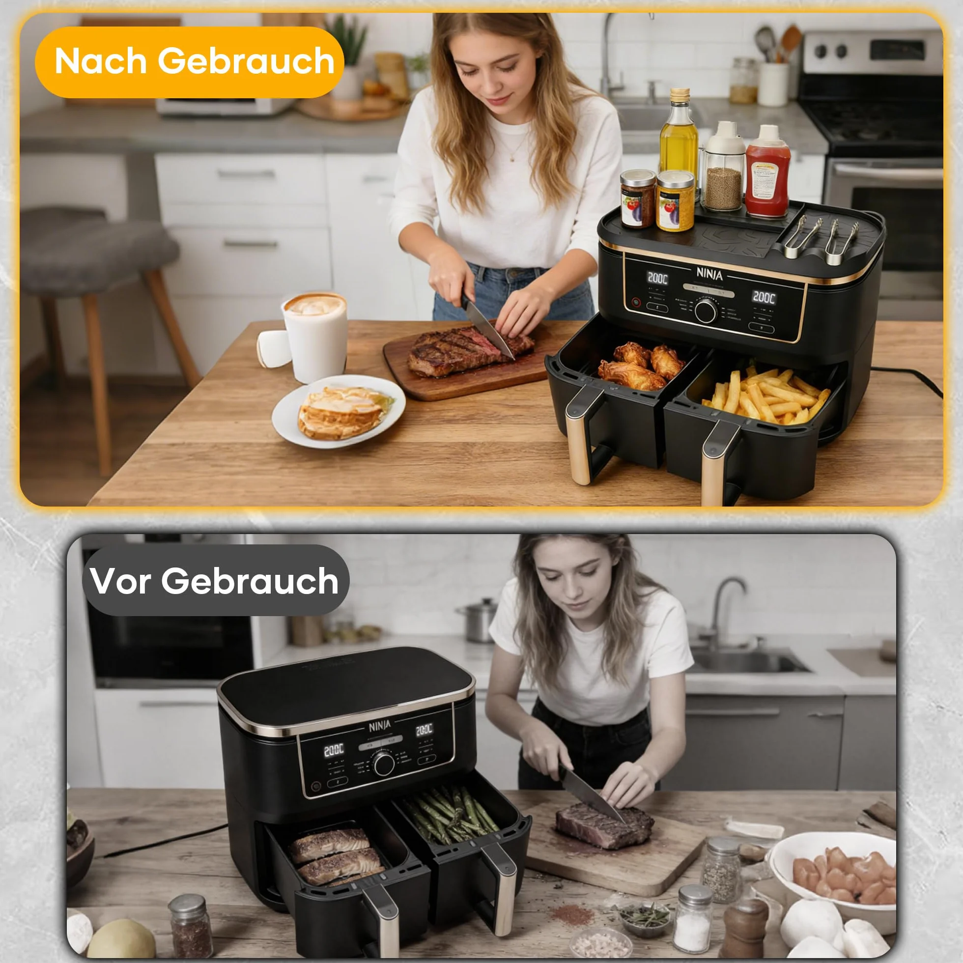 Akcesoria do frytkownicy na gorące powietrze Ninja AF500EU AF400EU AF451EU, akcesoria do Airfryer, mata silikonowa, regał do przechowywania z obszarami funkcyjnymi do Ninja Foodi Max Dual