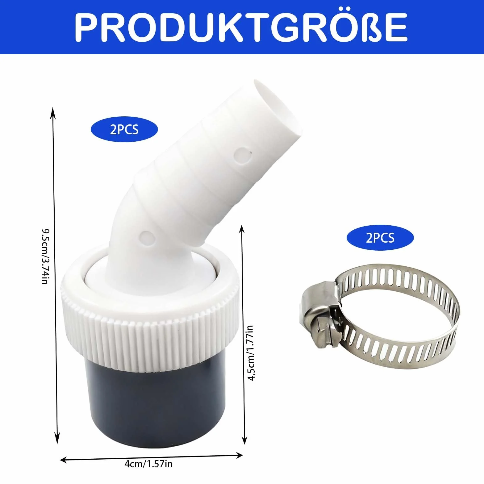 Adapter do odpływu pralki Ø18-24 mm, odpływ 40 mm, rura z obciążeniem wężowym, 2 sztuki
