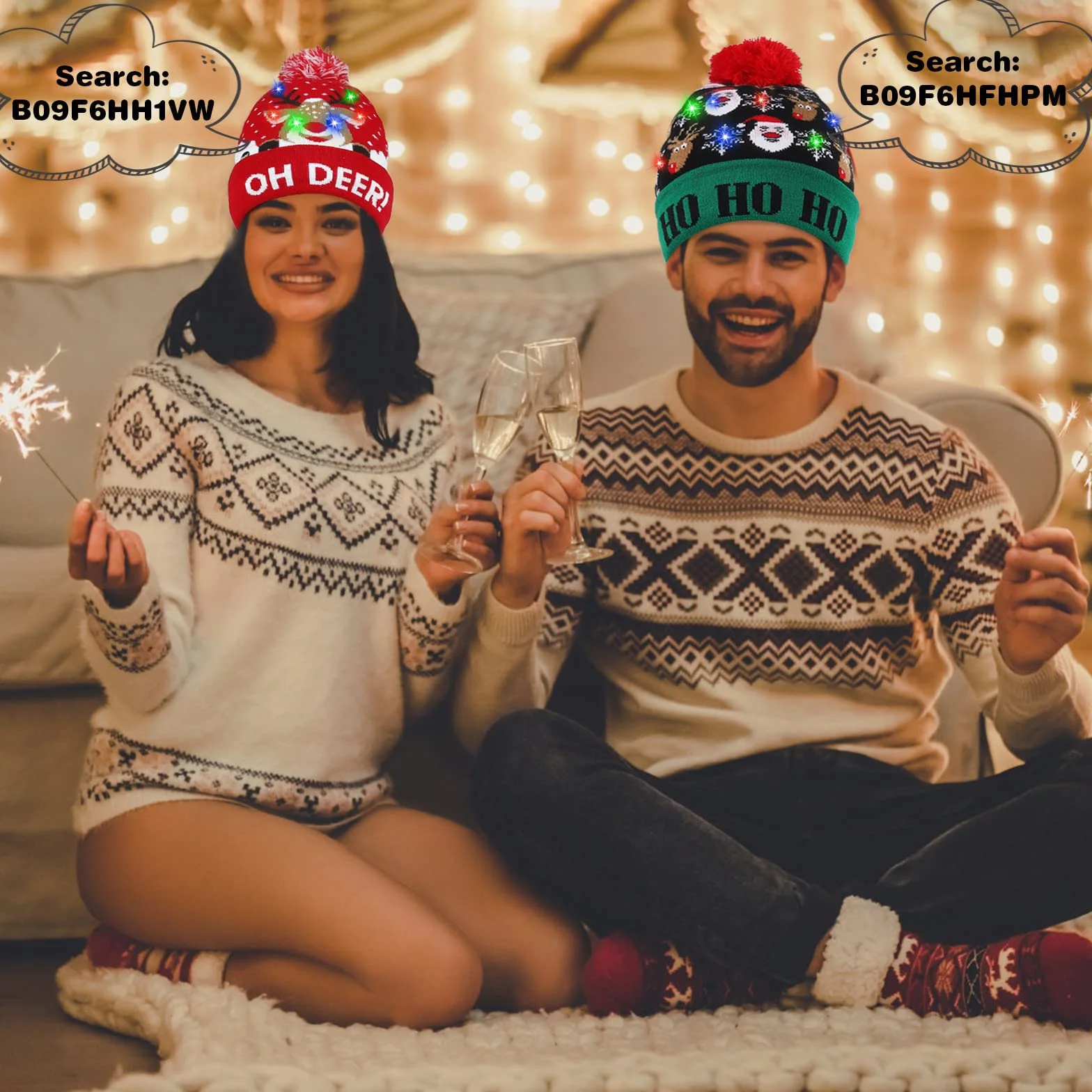 Diealles Shine Czapka z oświetleniem LED Beanie dzianinowa na Boże Narodzenie, Zielony kolor